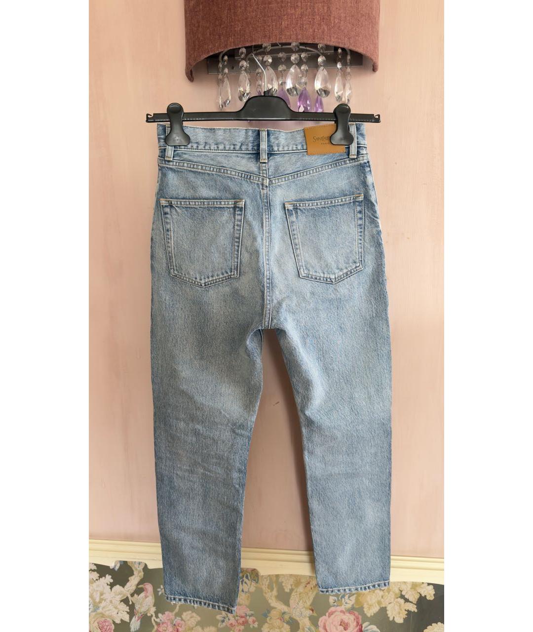 SAINT LAURENT Голубые хлопковые прямые джинсы, фото 4