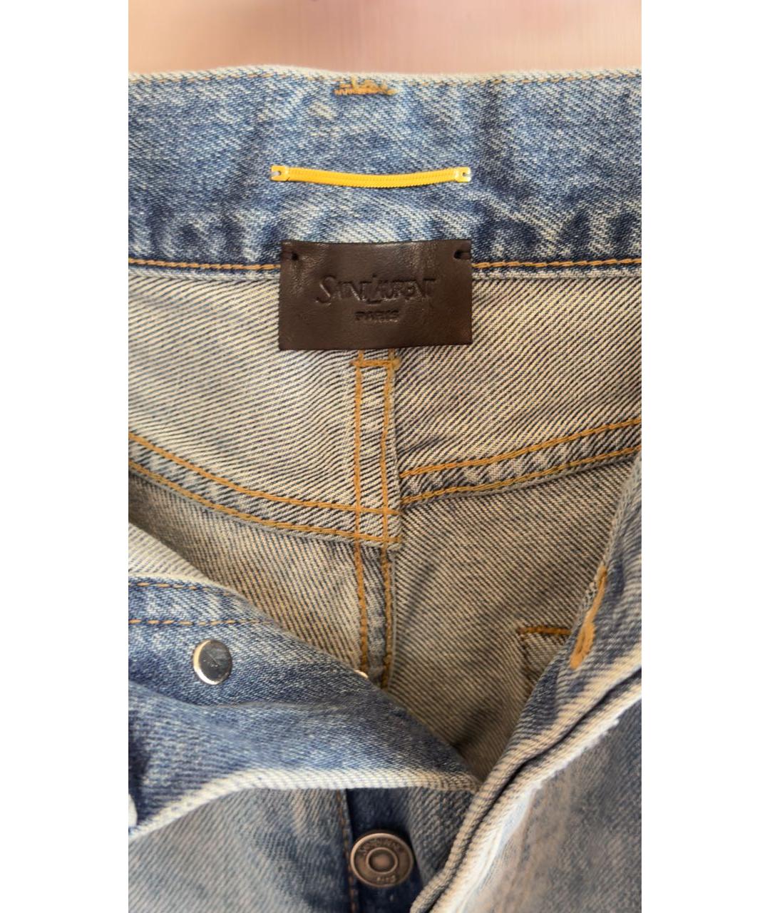 SAINT LAURENT Голубые хлопковые прямые джинсы, фото 6