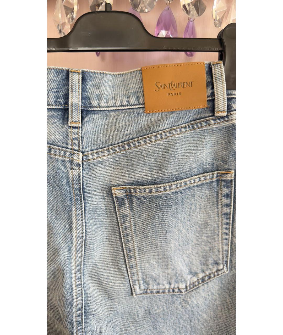 SAINT LAURENT Голубые хлопковые прямые джинсы, фото 5