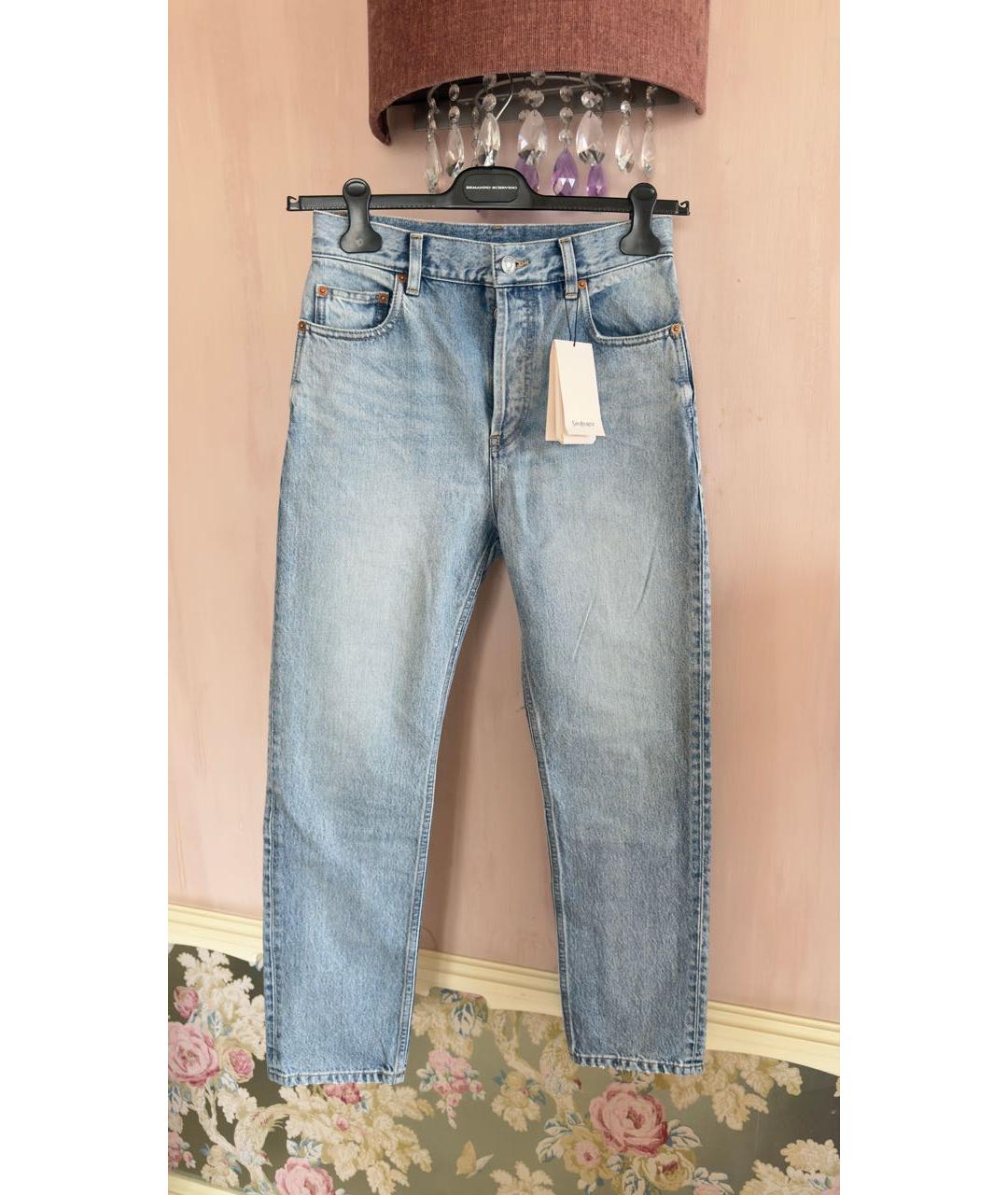 SAINT LAURENT Голубые хлопковые прямые джинсы, фото 9
