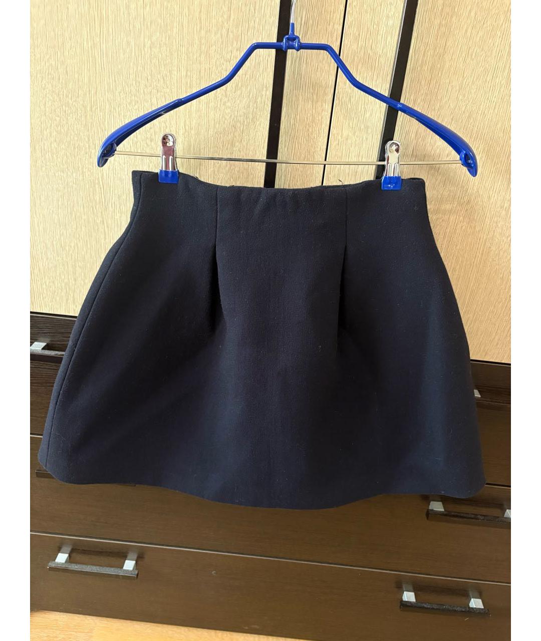 MIU MIU Темно-синяя шерстяная юбка мини, фото 2