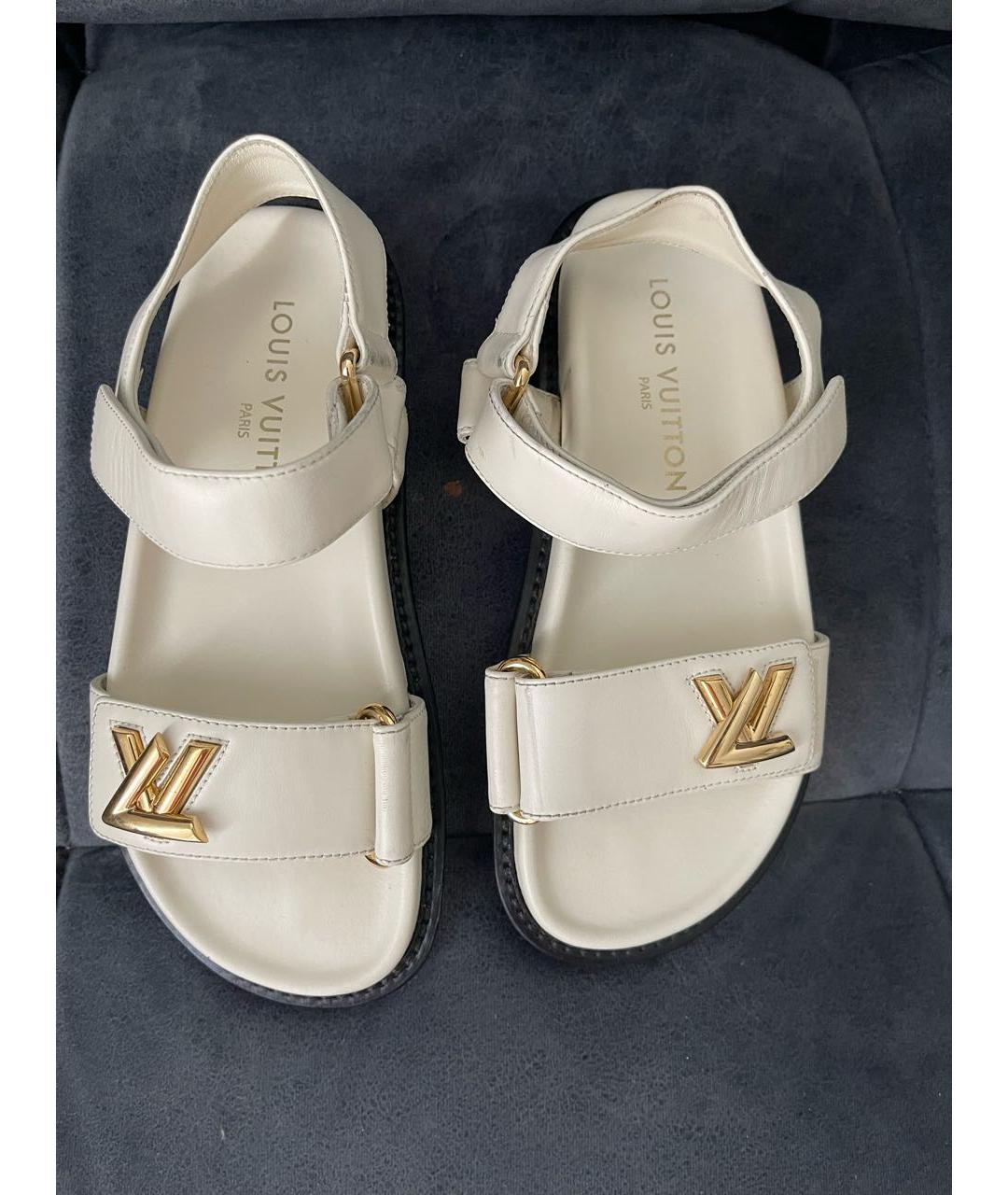 LOUIS VUITTON Белые кожаные босоножки, фото 2
