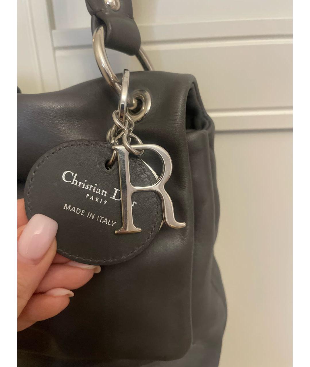 CHRISTIAN DIOR Серая кожаная сумка с короткими ручками, фото 4