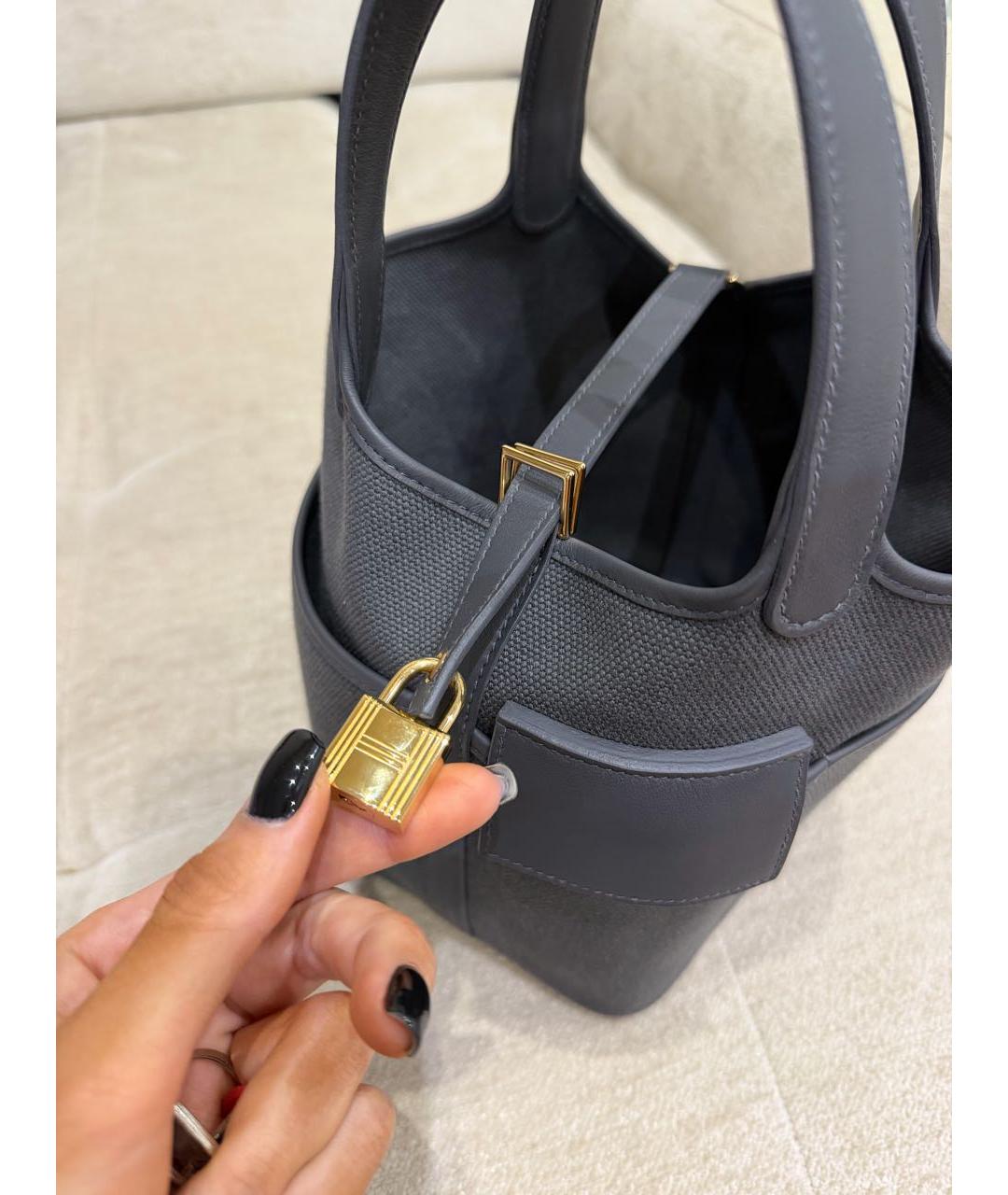 HERMES Темно-синяя тканевая сумка с короткими ручками, фото 7