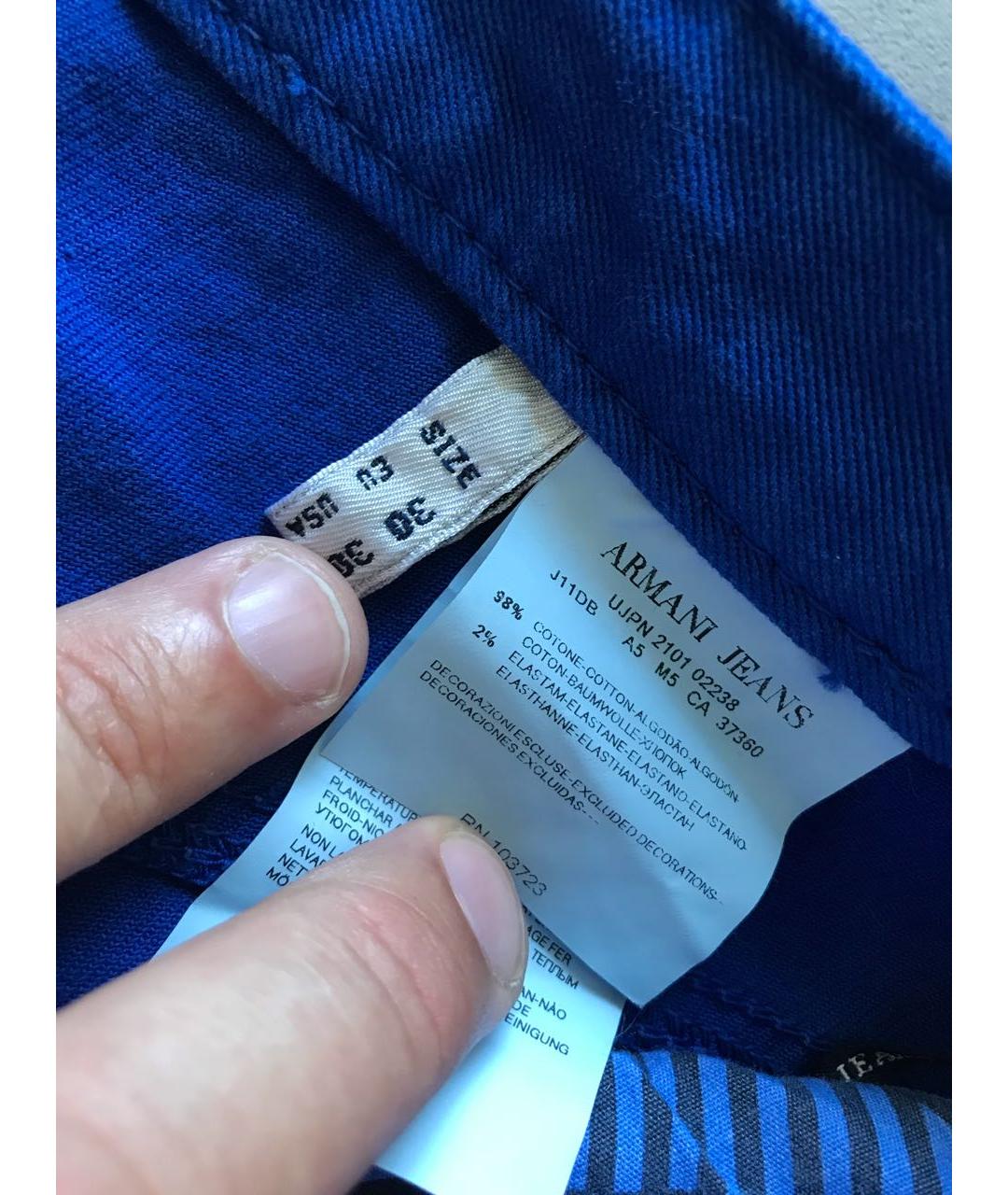 ARMANI JEANS Голубые хлопко-эластановые прямые джинсы, фото 5