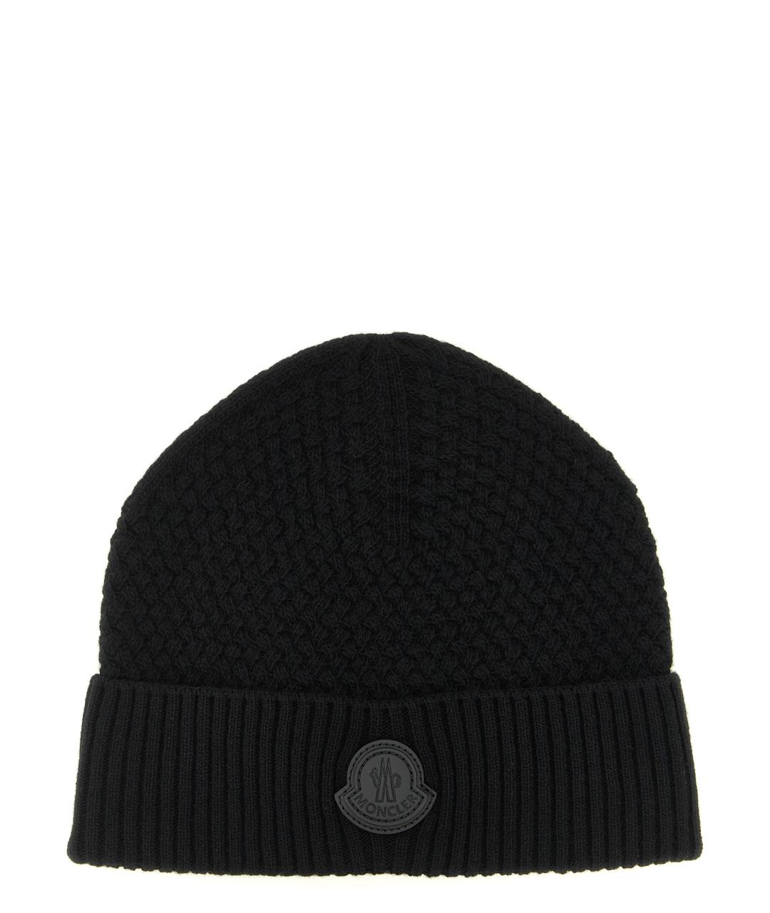 MONCLER Черная шерстяная шапка, фото 1