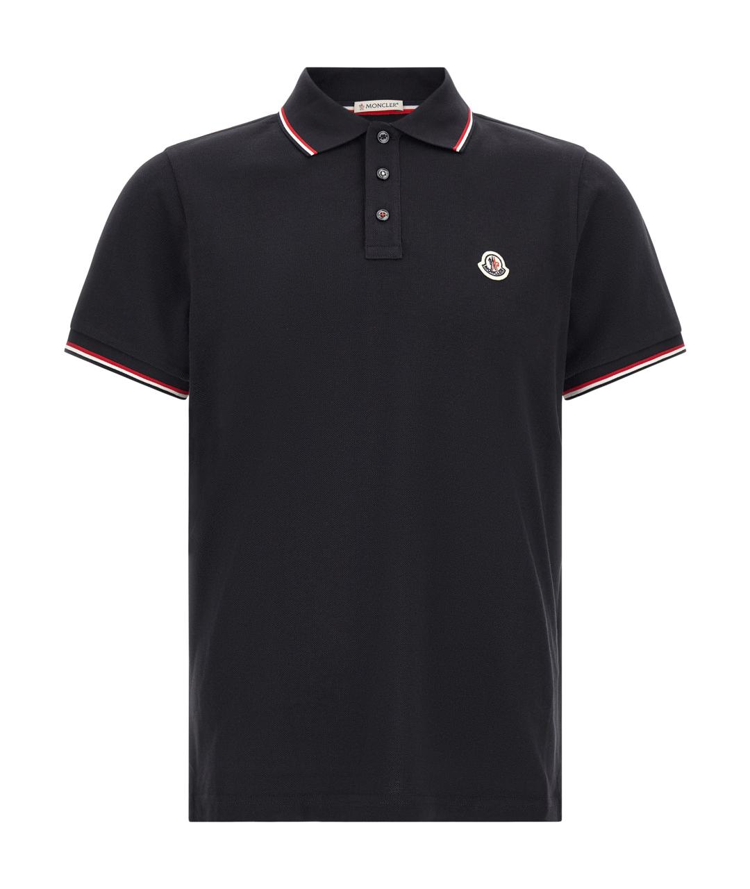 MONCLER Синее хлопковое поло с коротким рукавом, фото 1