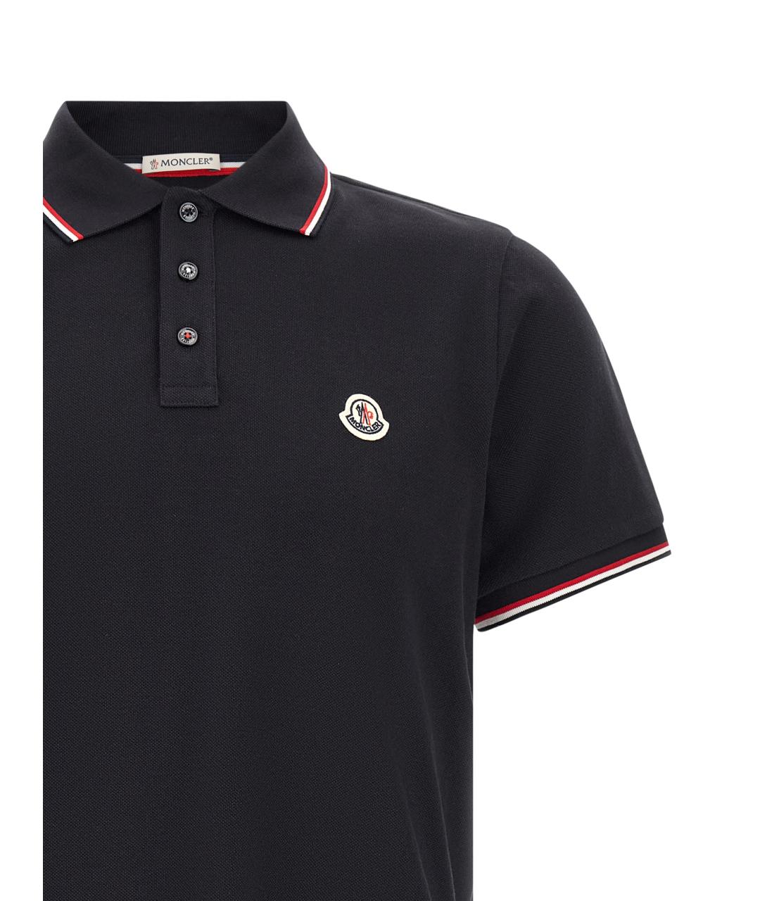 MONCLER Синее хлопковое поло с коротким рукавом, фото 3