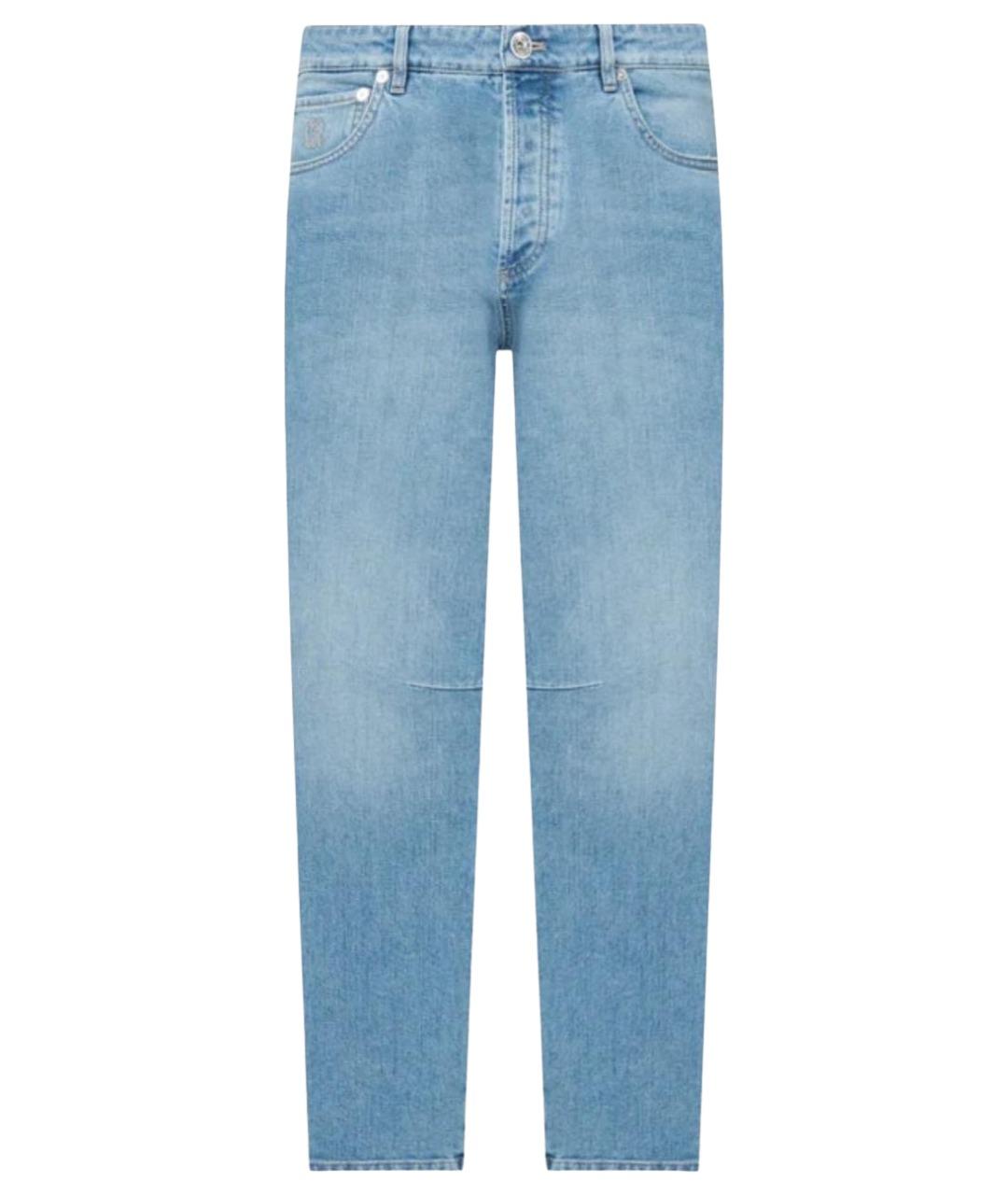 BRUNELLO CUCINELLI Голубые хлопковые прямые джинсы, фото 1