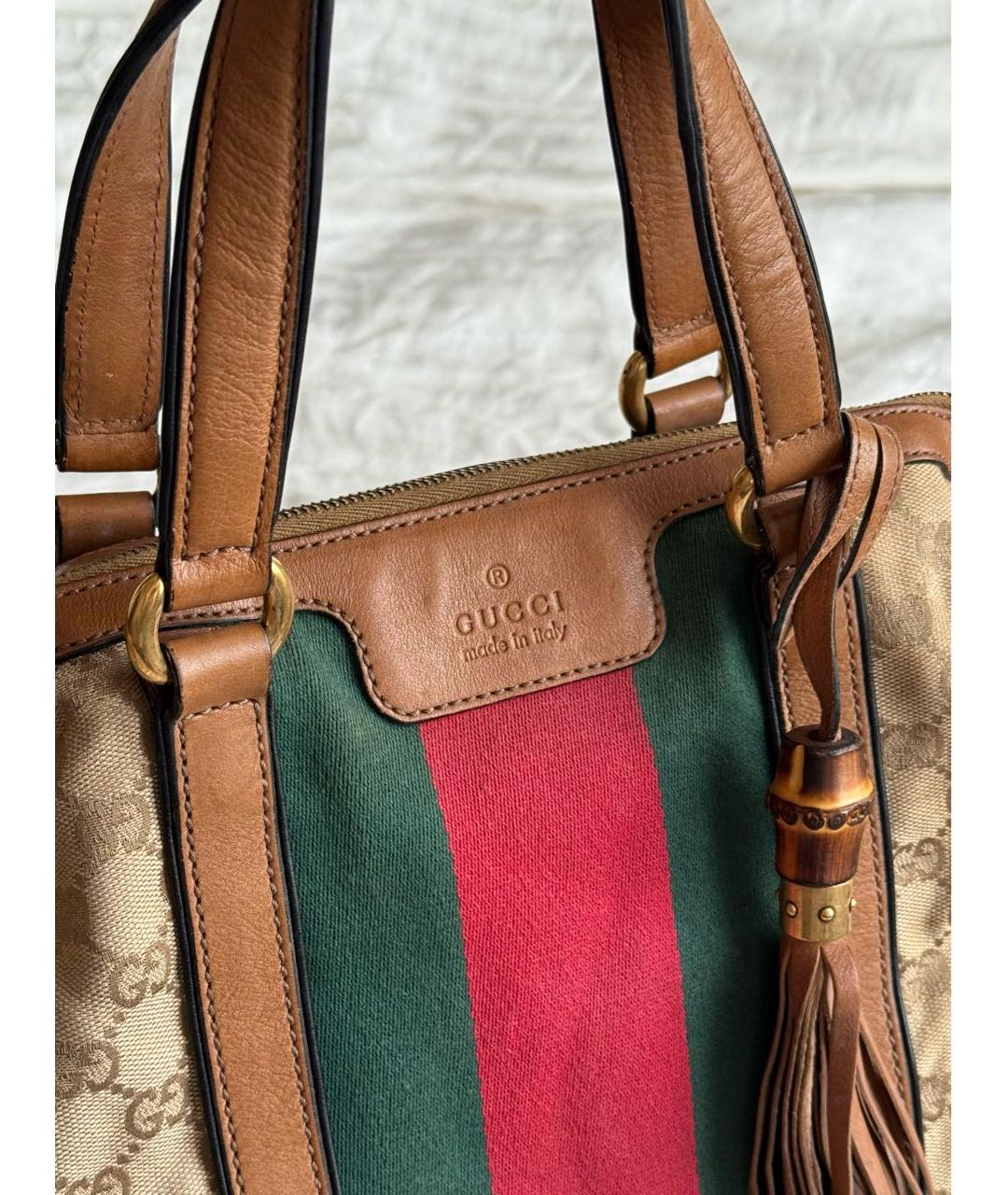 GUCCI Коричневая тканевая сумка с короткими ручками, фото 4