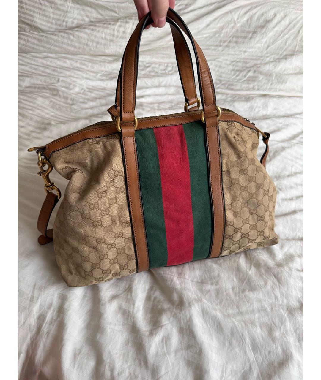 GUCCI Коричневая тканевая сумка с короткими ручками, фото 2