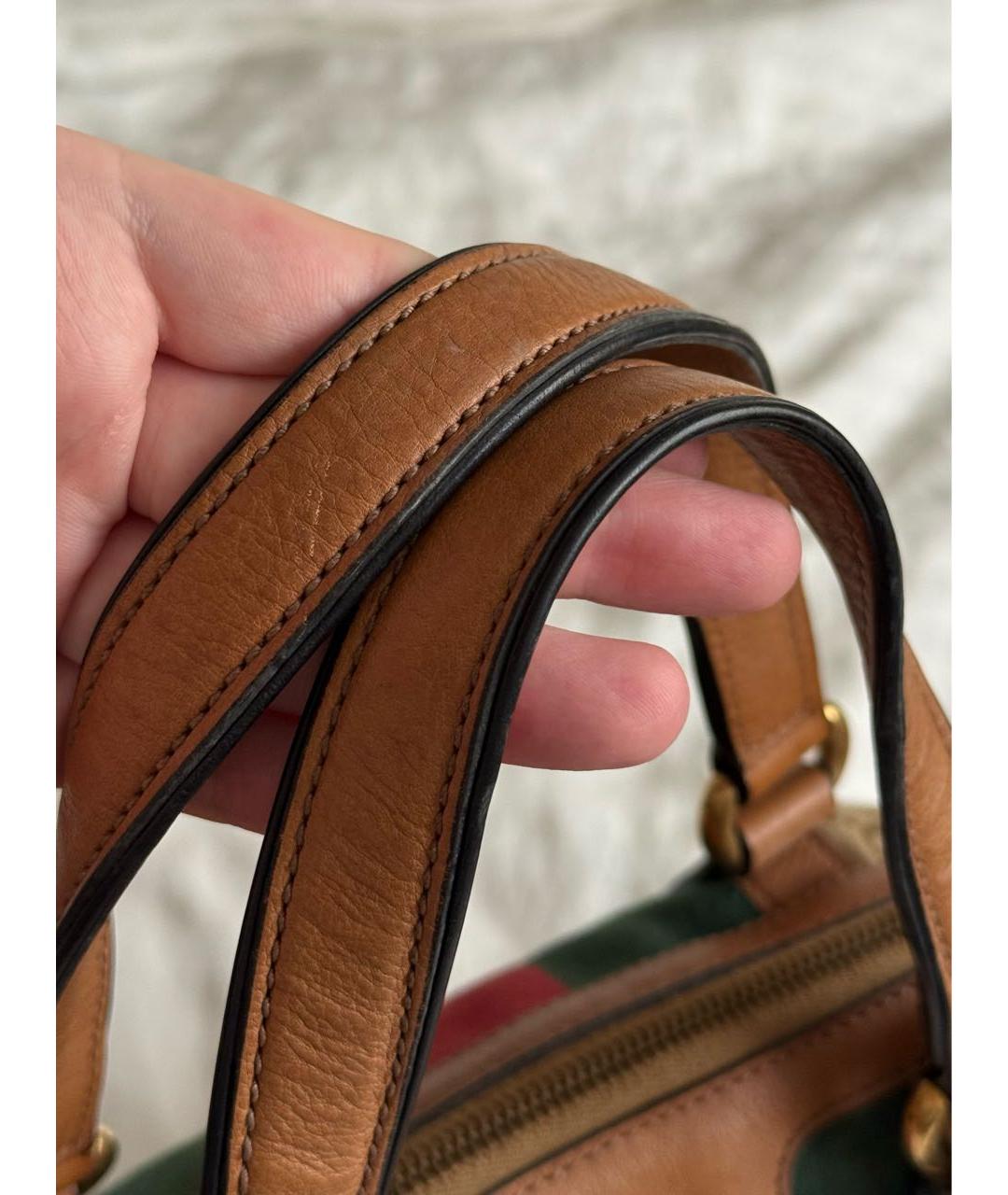 GUCCI Коричневая тканевая сумка с короткими ручками, фото 5
