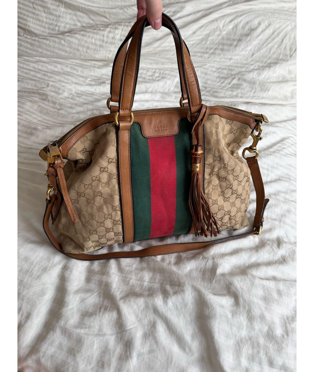 GUCCI Коричневая тканевая сумка с короткими ручками, фото 9