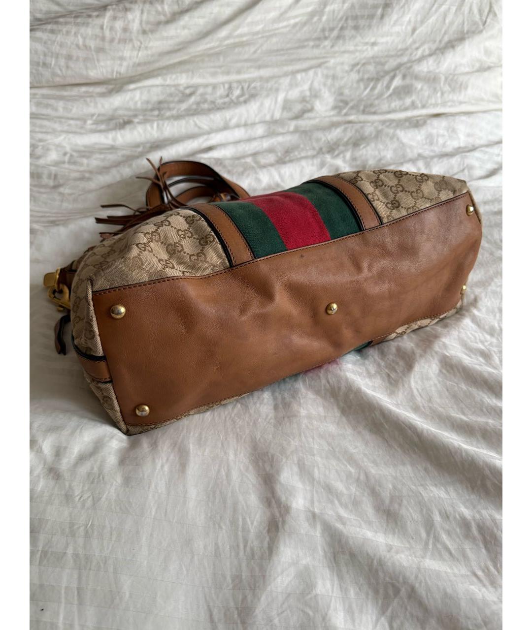 GUCCI Коричневая тканевая сумка с короткими ручками, фото 3