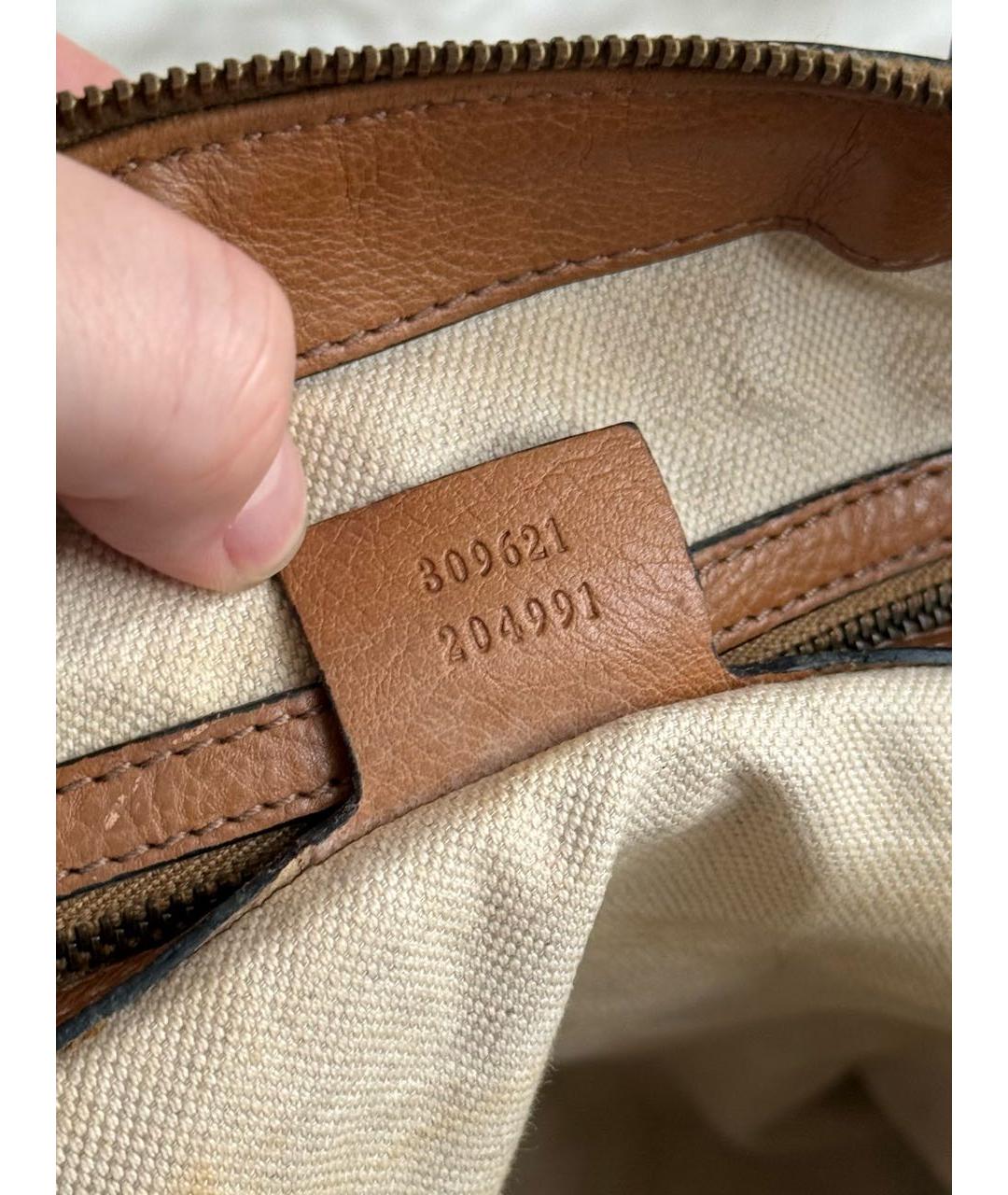 GUCCI Коричневая тканевая сумка с короткими ручками, фото 7