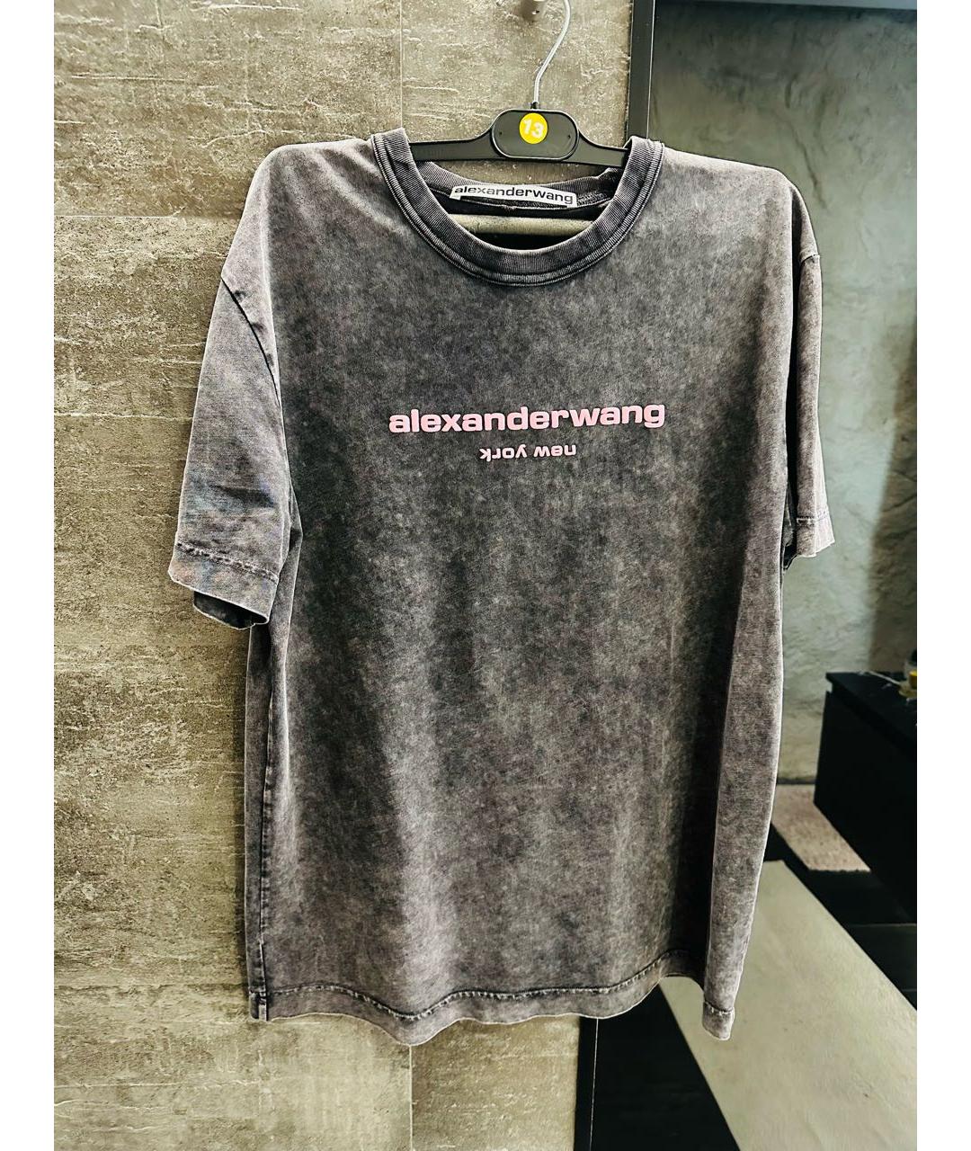 ALEXANDER WANG Антрацитовая хлопко-эластановая футболка, фото 4