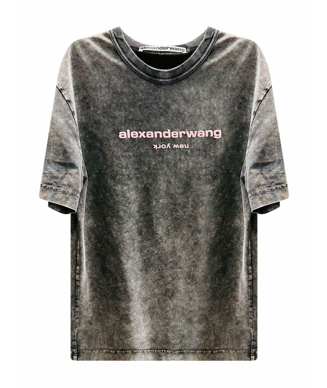 ALEXANDER WANG Антрацитовая хлопко-эластановая футболка, фото 1