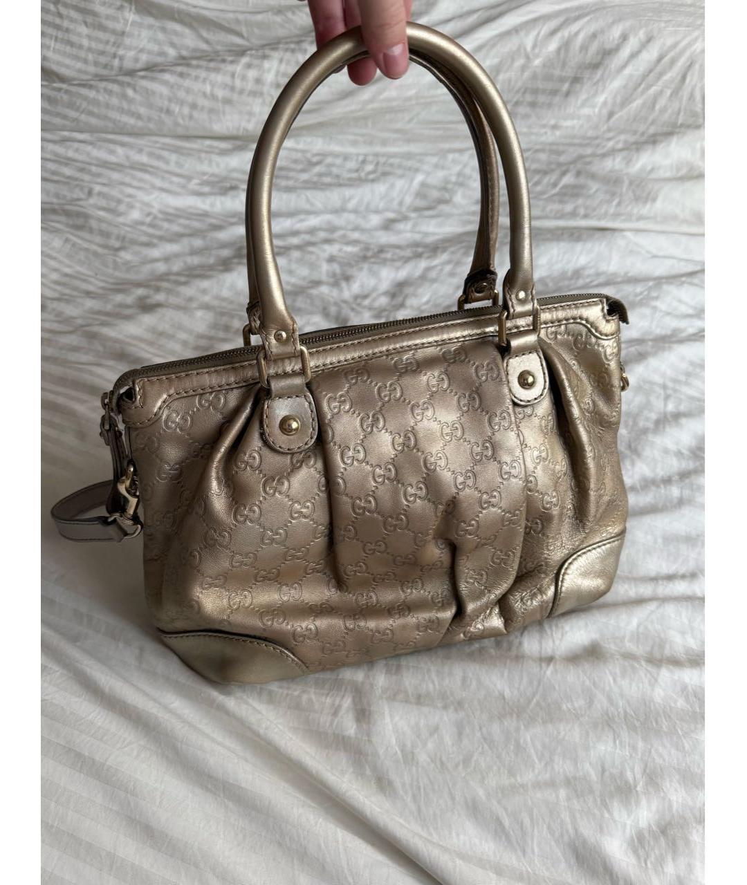 GUCCI Золотая кожаная сумка с короткими ручками, фото 2