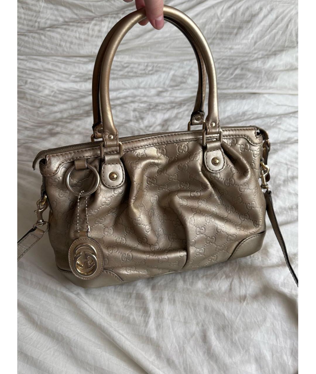 GUCCI Золотая кожаная сумка с короткими ручками, фото 9