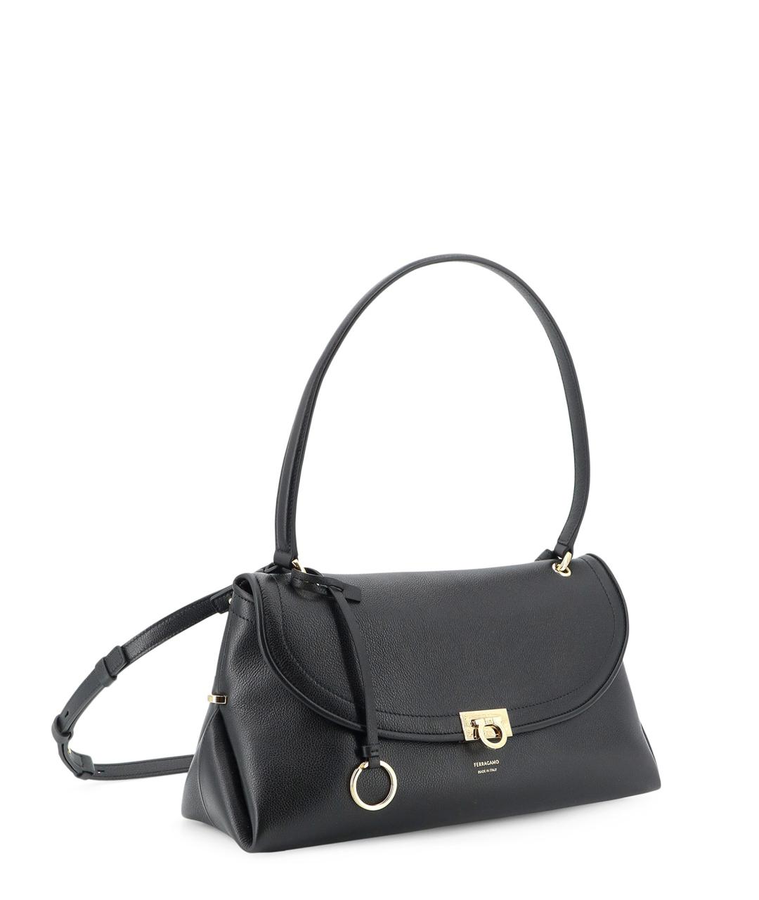 FERRAGAMO Черная кожаная сумка через плечо, фото 3