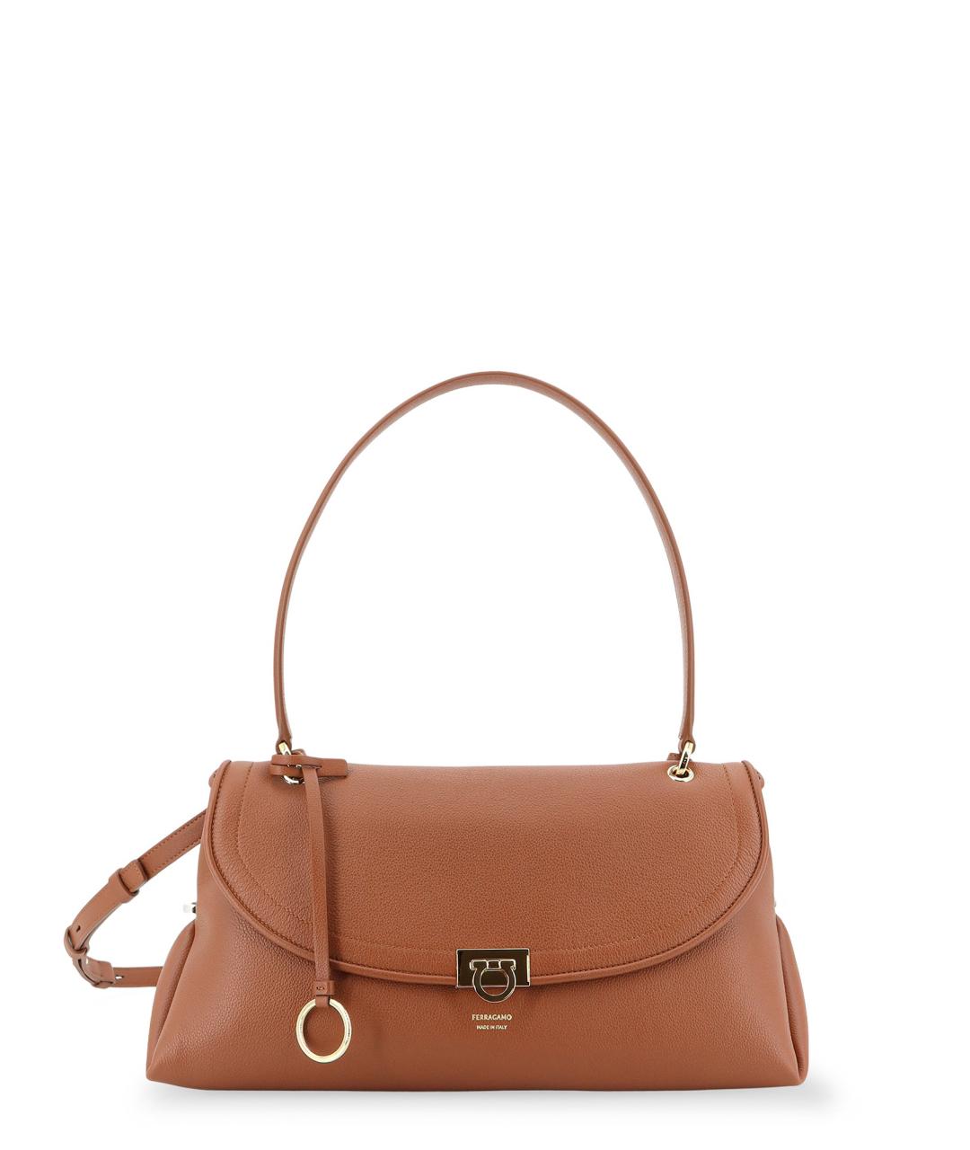 FERRAGAMO Коричневая кожаная сумка с короткими ручками, фото 1