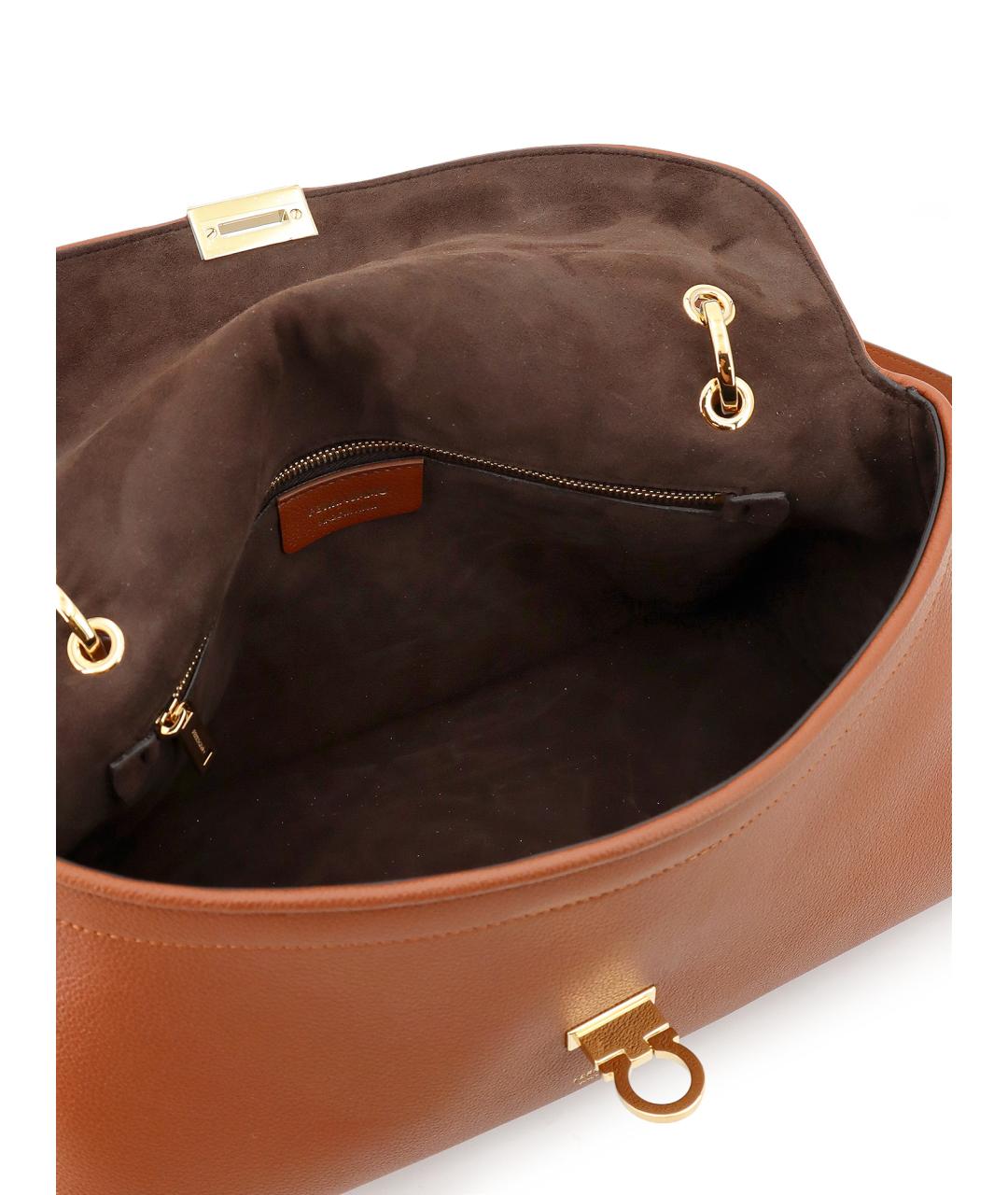 FERRAGAMO Коричневая кожаная сумка с короткими ручками, фото 4