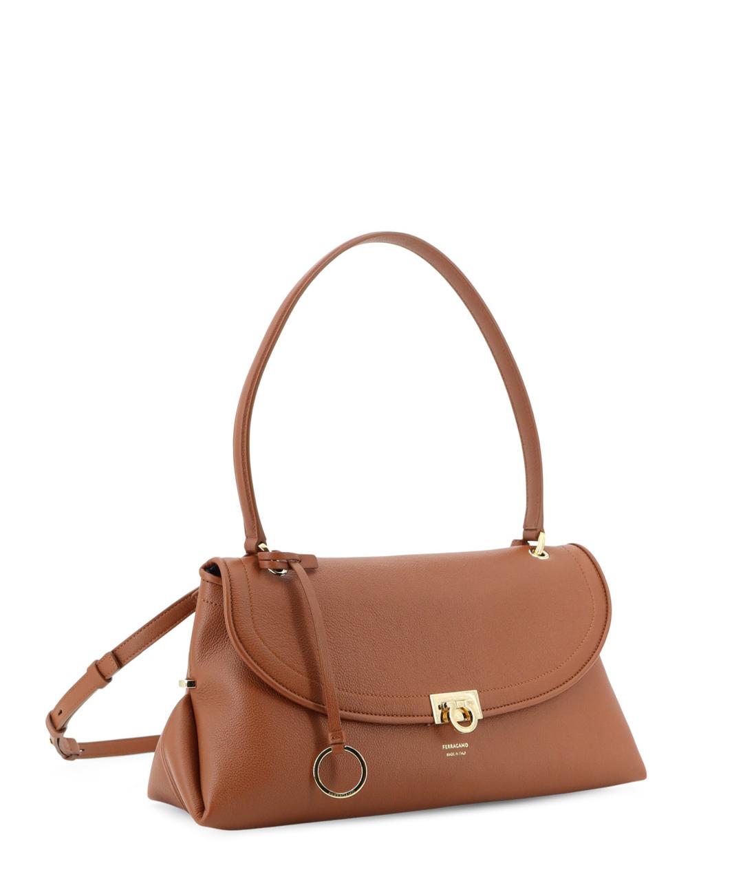 FERRAGAMO Коричневая кожаная сумка с короткими ручками, фото 3