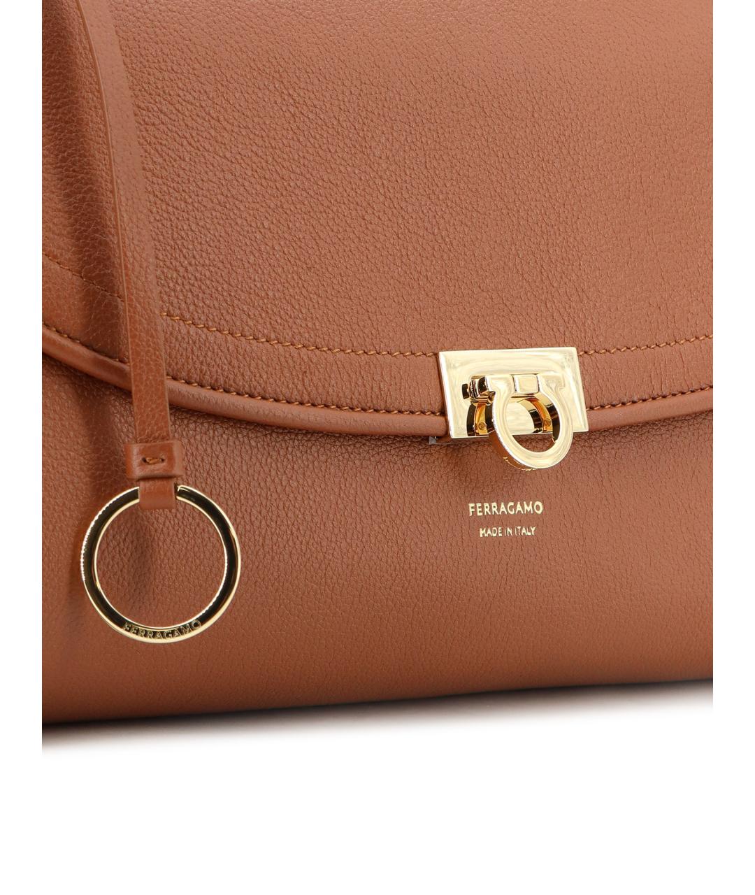 FERRAGAMO Коричневая кожаная сумка с короткими ручками, фото 5