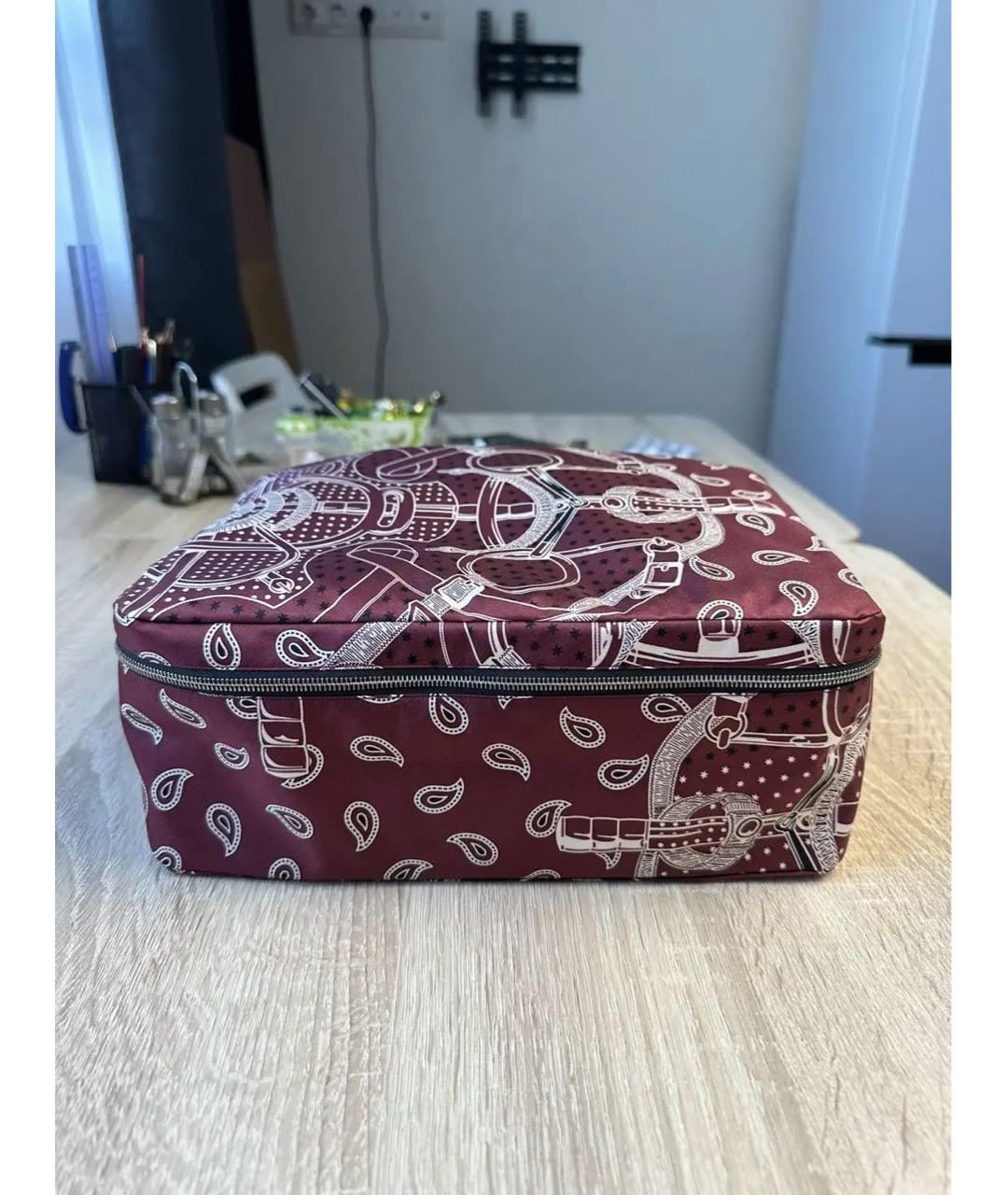 HERMES Бордовая шелковая косметичка, фото 6