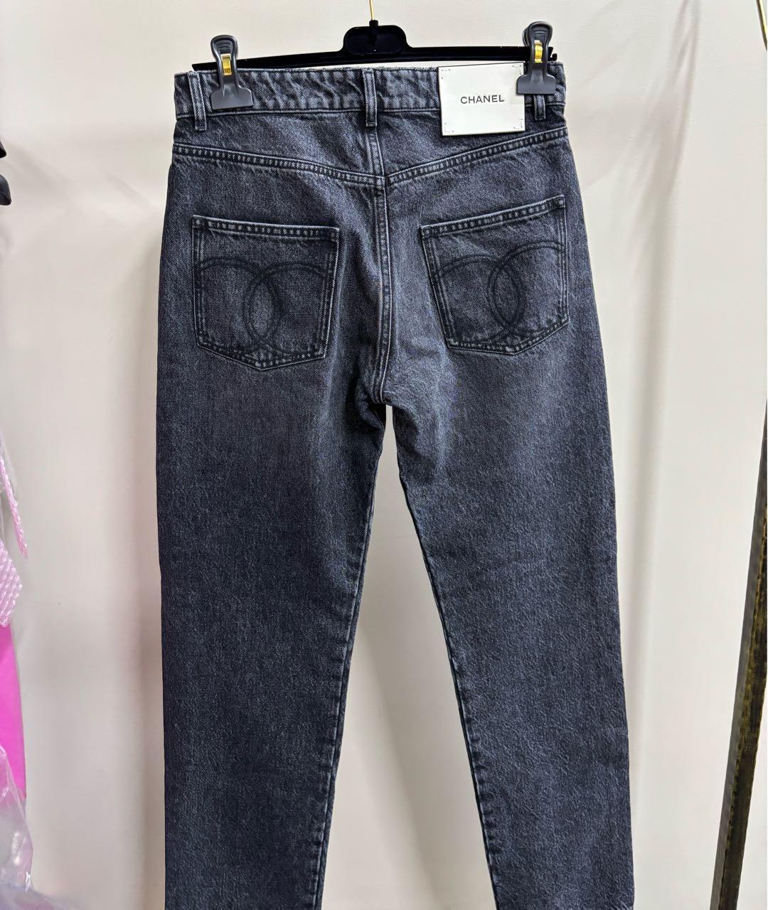 CHANEL Черные хлопковые прямые джинсы, фото 3