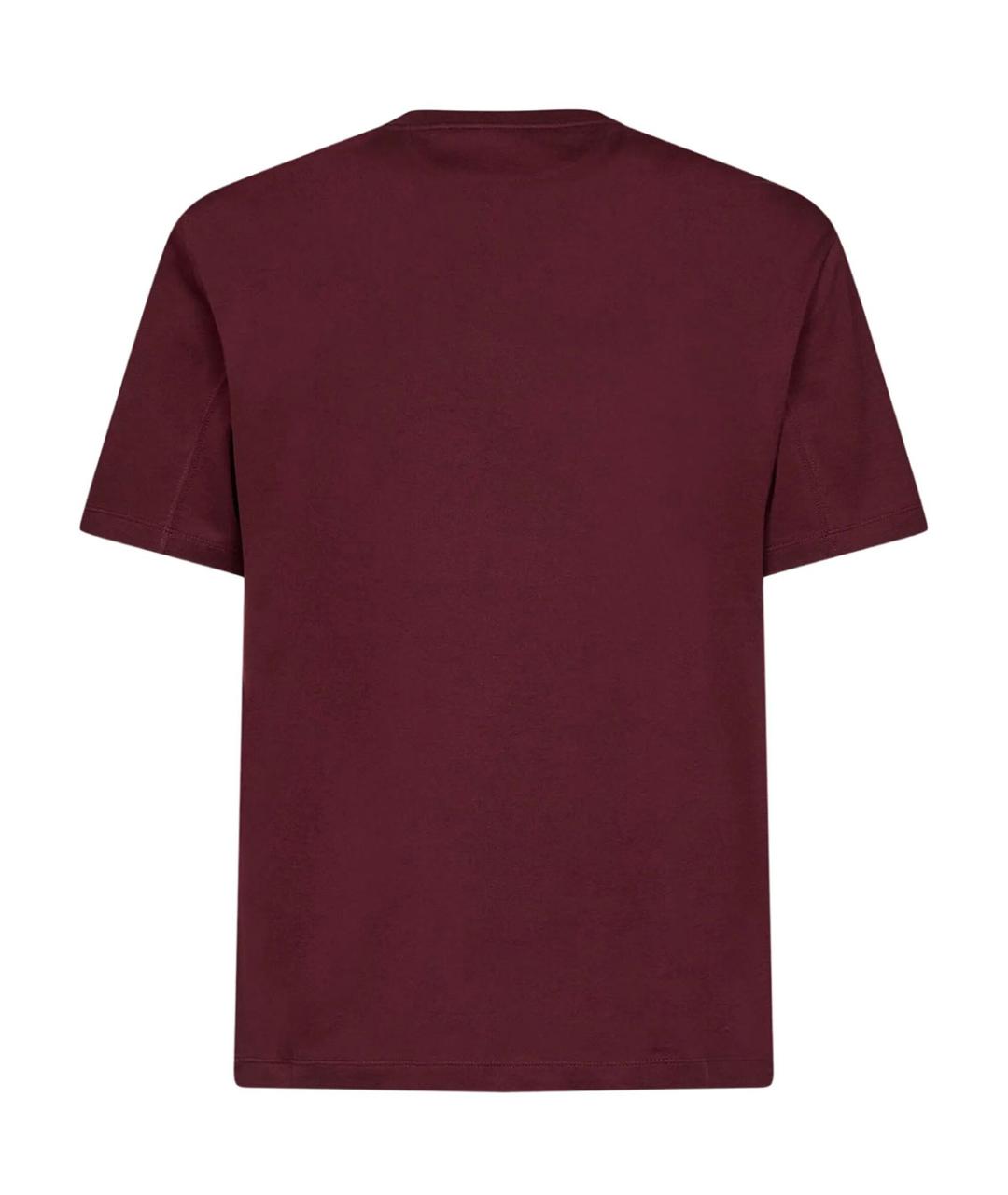 BRUNELLO CUCINELLI Бордовая хлопковая футболка, фото 2