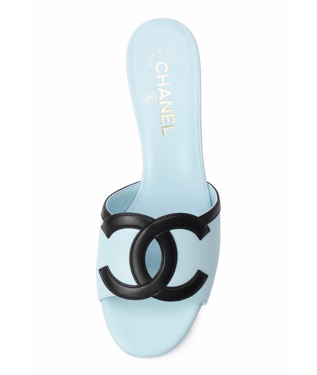 CHANEL Голубые кожаные сабо, фото 4