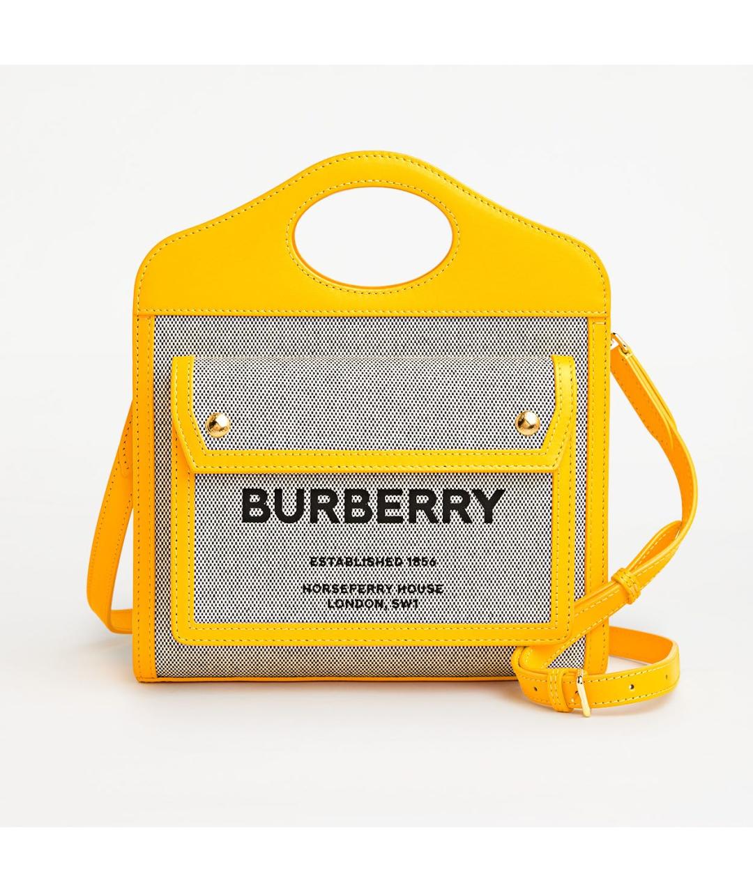 BURBERRY Желтая кожаная сумка тоут, фото 8