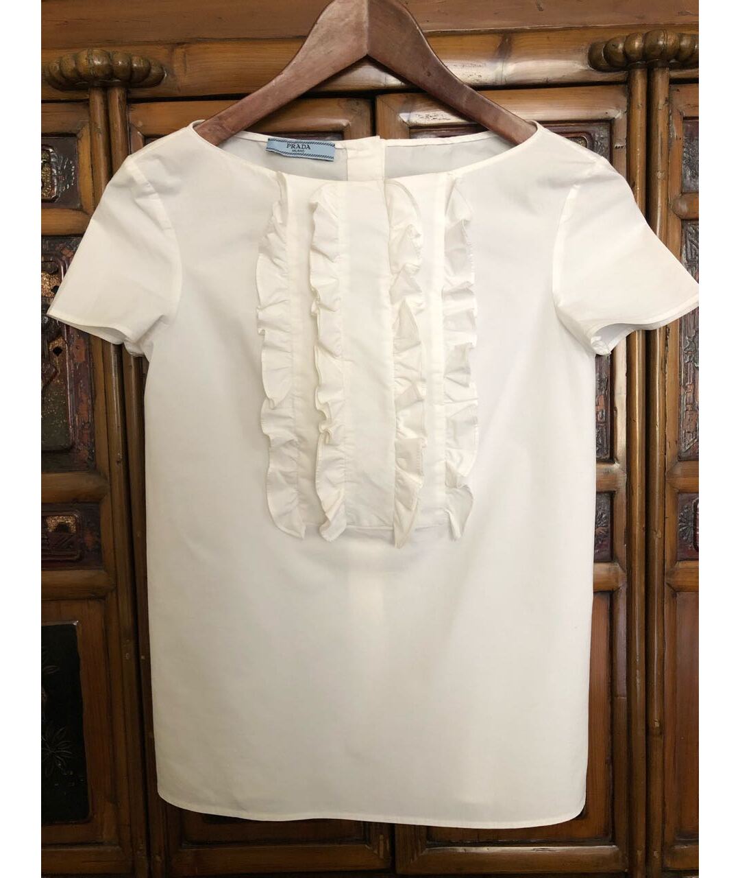 PRADA Белая хлопко-эластановая блузы, фото 7