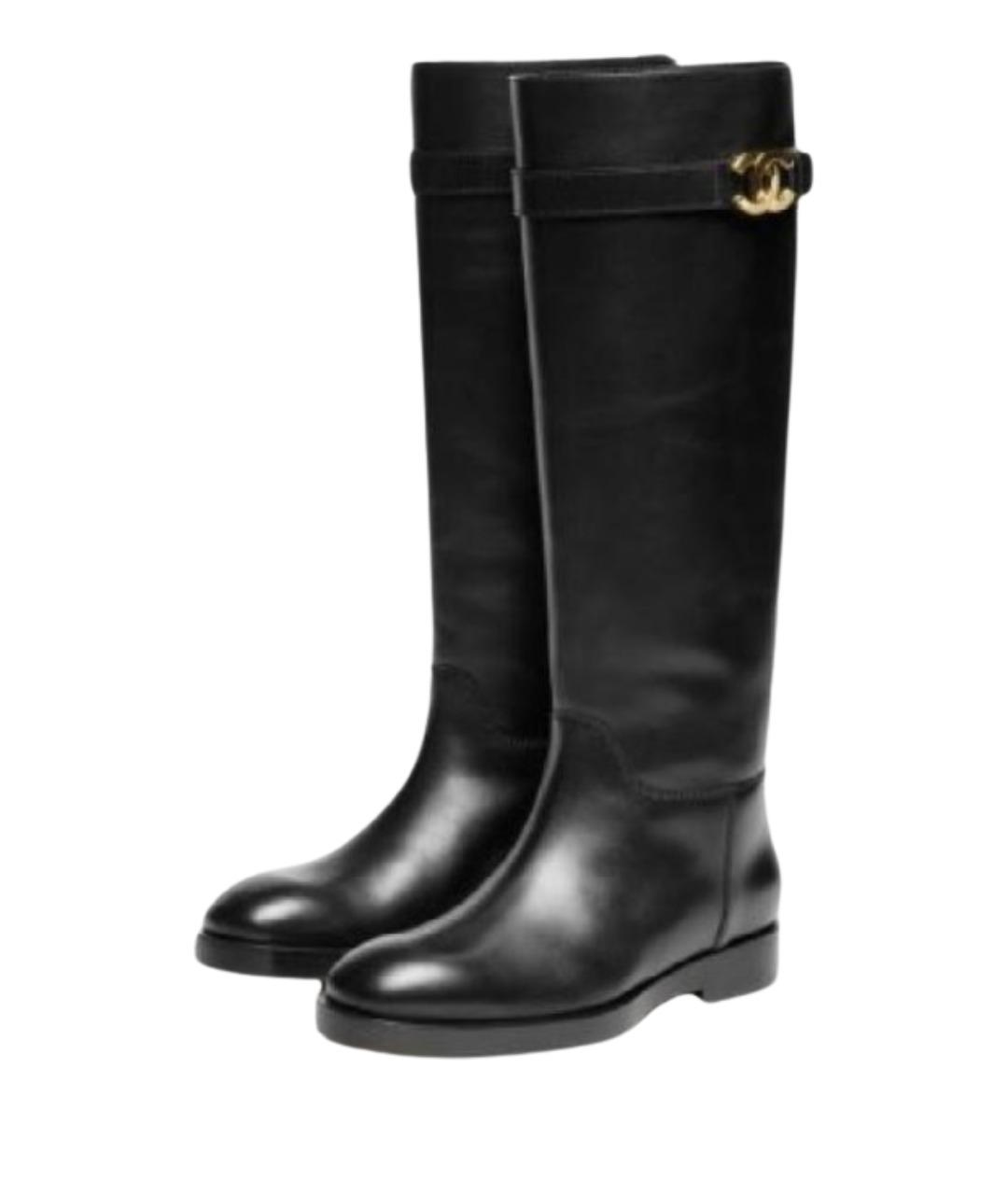CHANEL Черные кожаные сапоги, фото 2