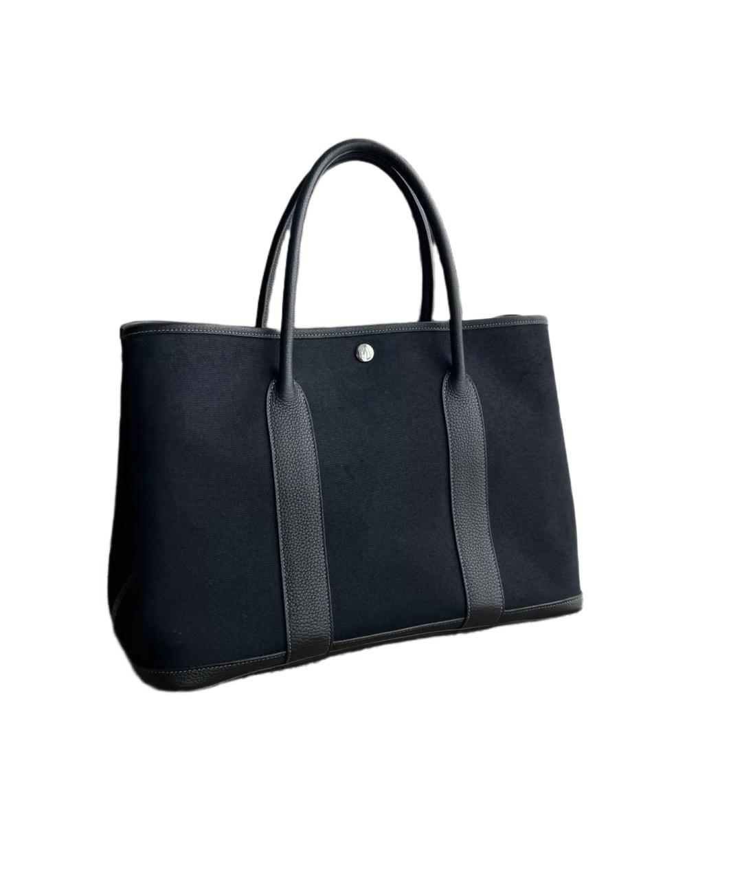 HERMES Черная тканевая сумка тоут, фото 10