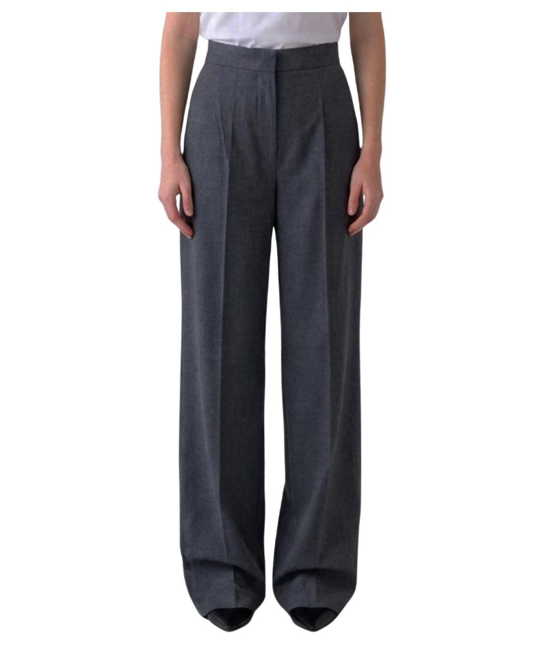 MAX MARA Серые шерстяные прямые брюки, фото 1