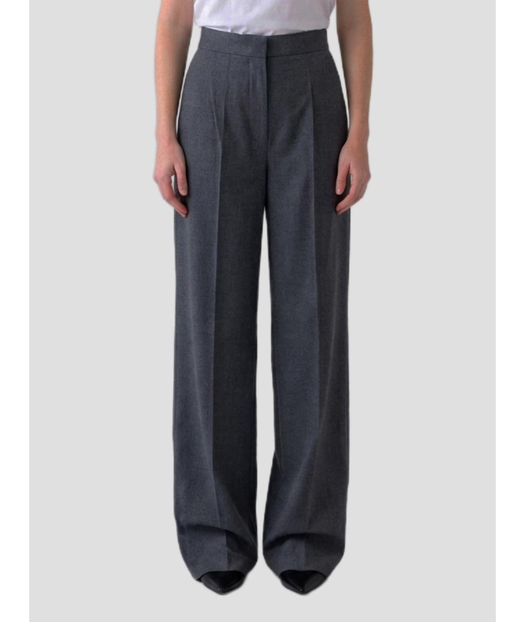MAX MARA Серые шерстяные прямые брюки, фото 3