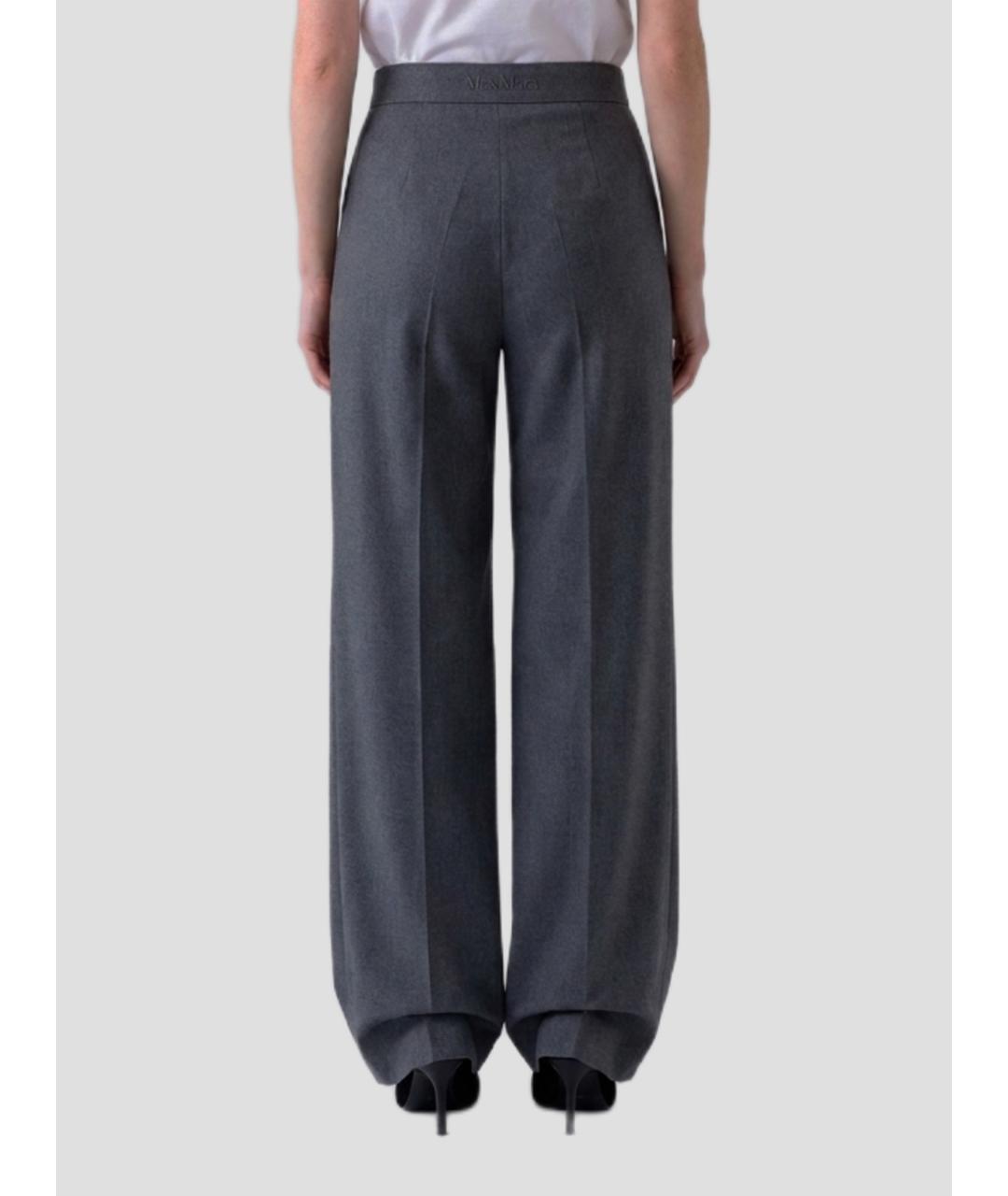 MAX MARA Серые шерстяные прямые брюки, фото 2
