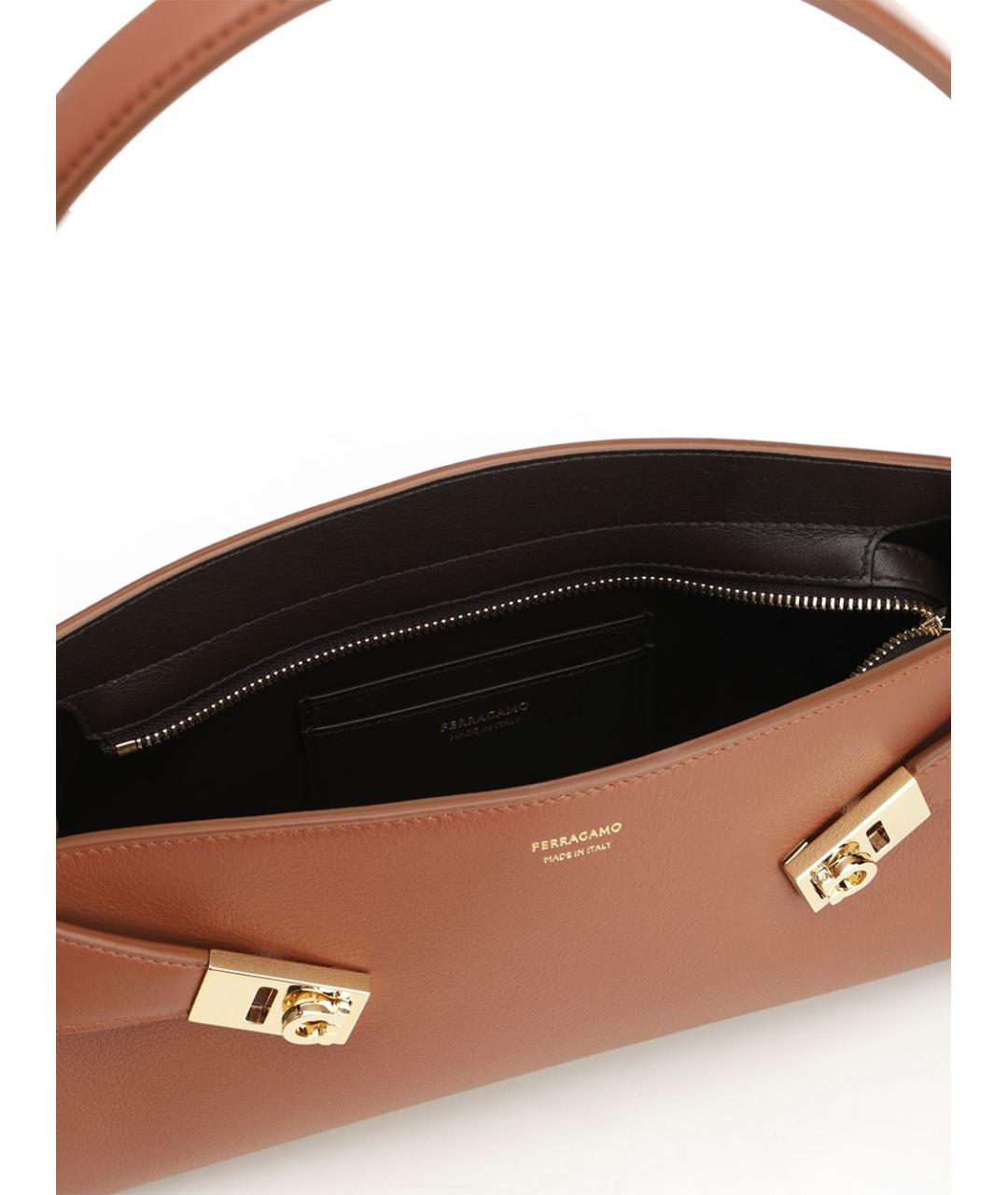 FERRAGAMO Коричневая кожаная сумка через плечо, фото 4