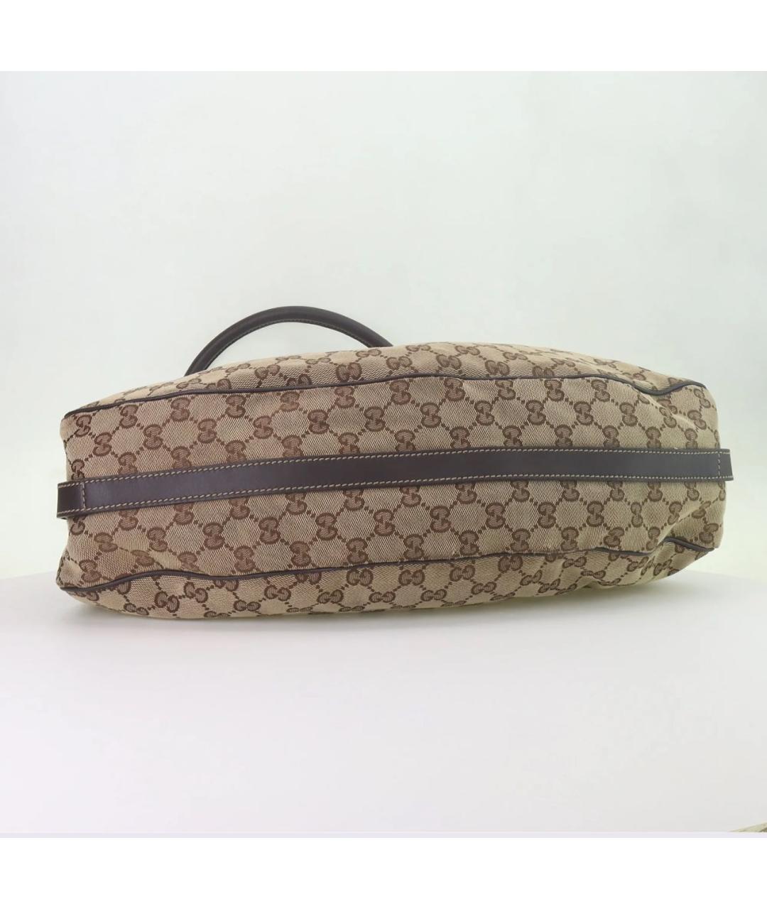GUCCI Коричневая тканевая сумка с короткими ручками, фото 3