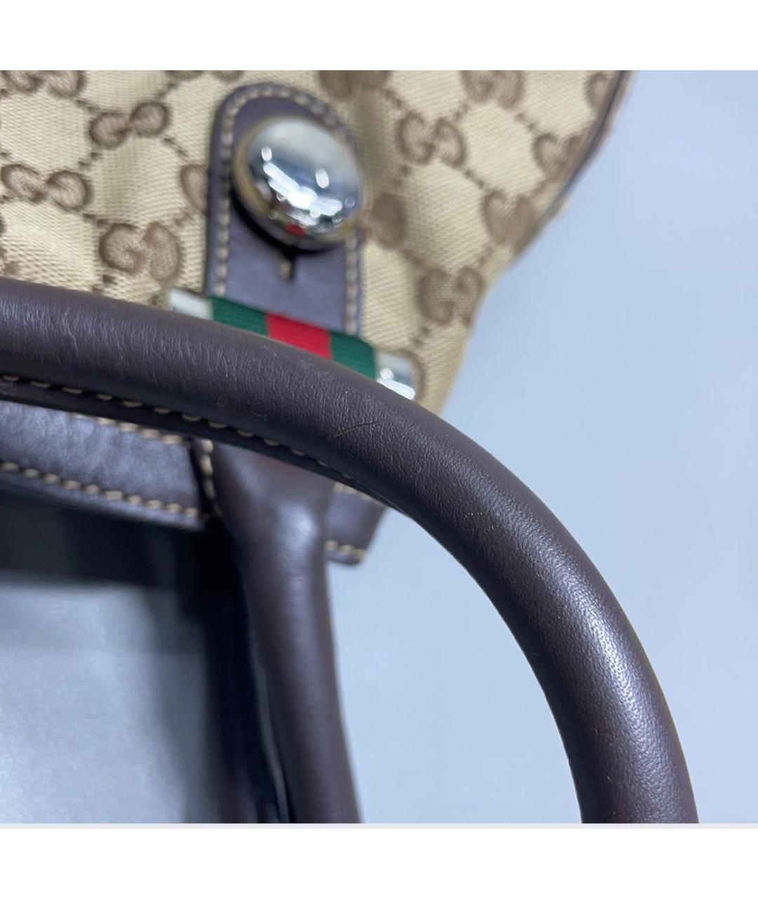 GUCCI Коричневая тканевая сумка с короткими ручками, фото 7