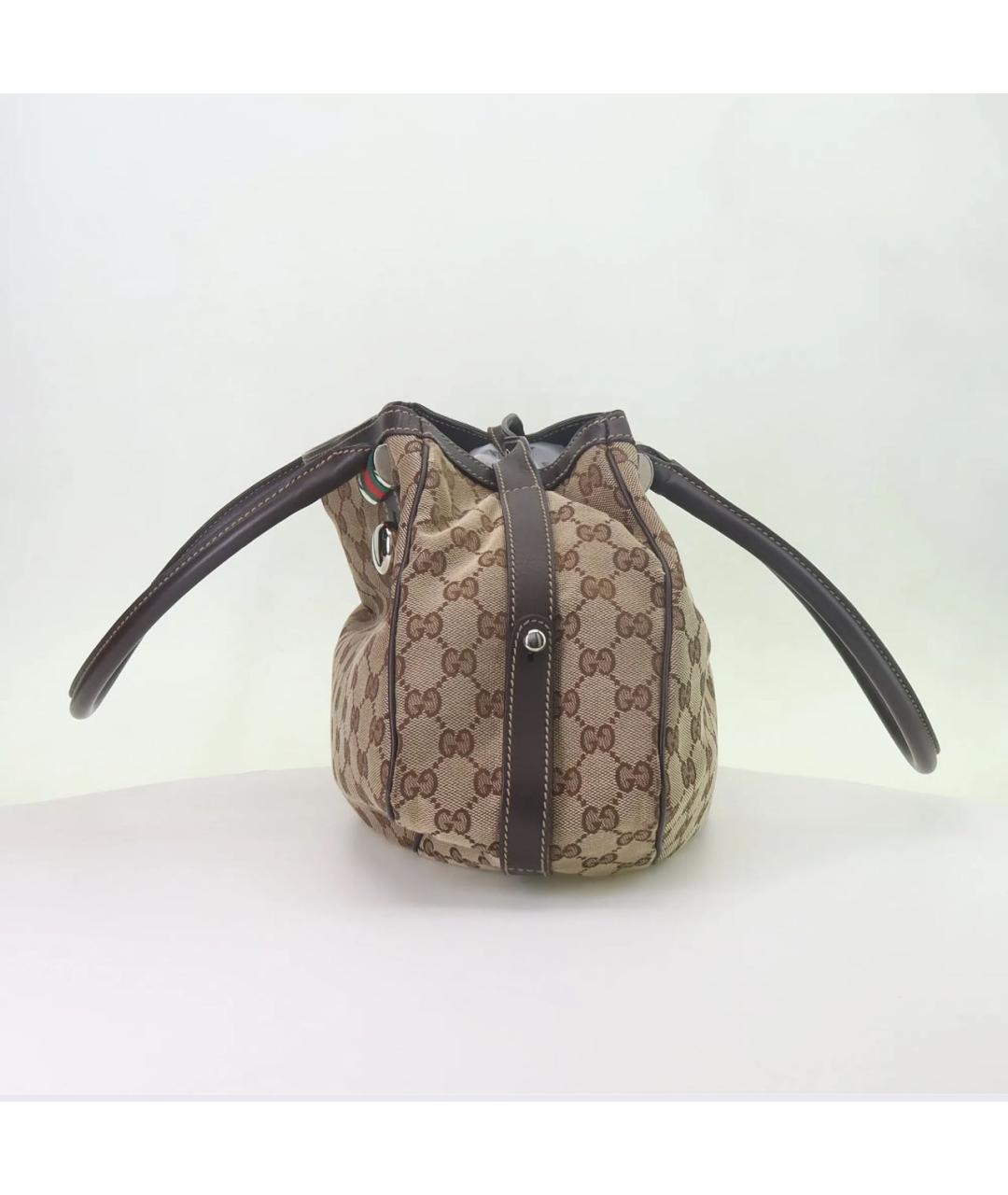 GUCCI Коричневая тканевая сумка с короткими ручками, фото 5