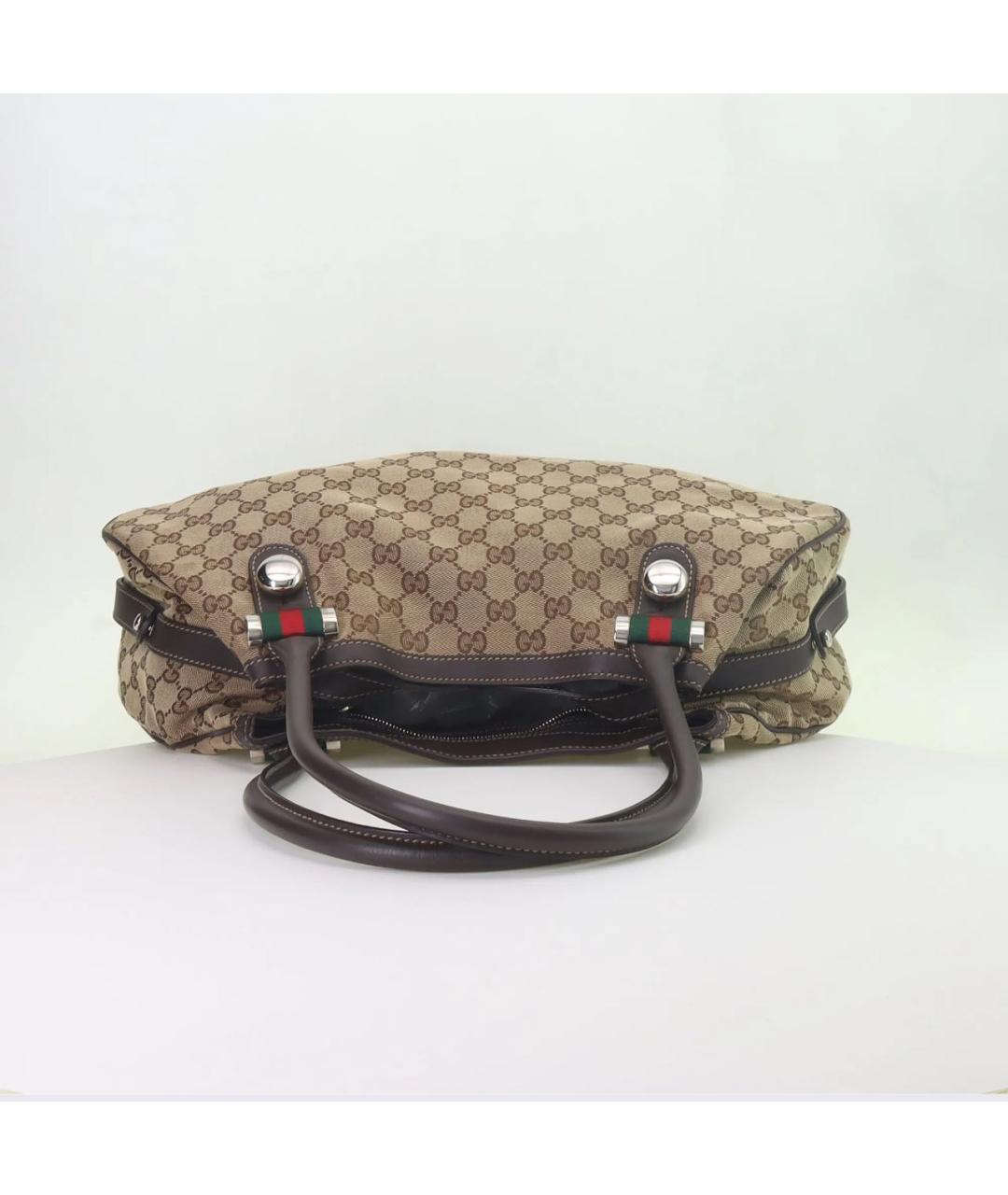 GUCCI Коричневая тканевая сумка с короткими ручками, фото 4