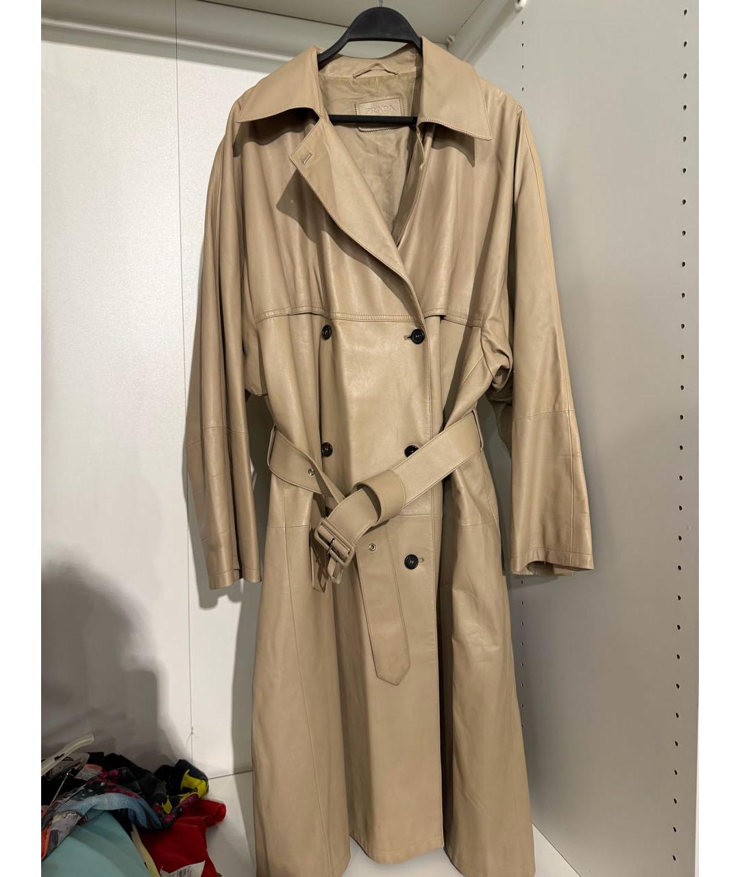 PRADA Бежевое кожаное пальто, фото 9