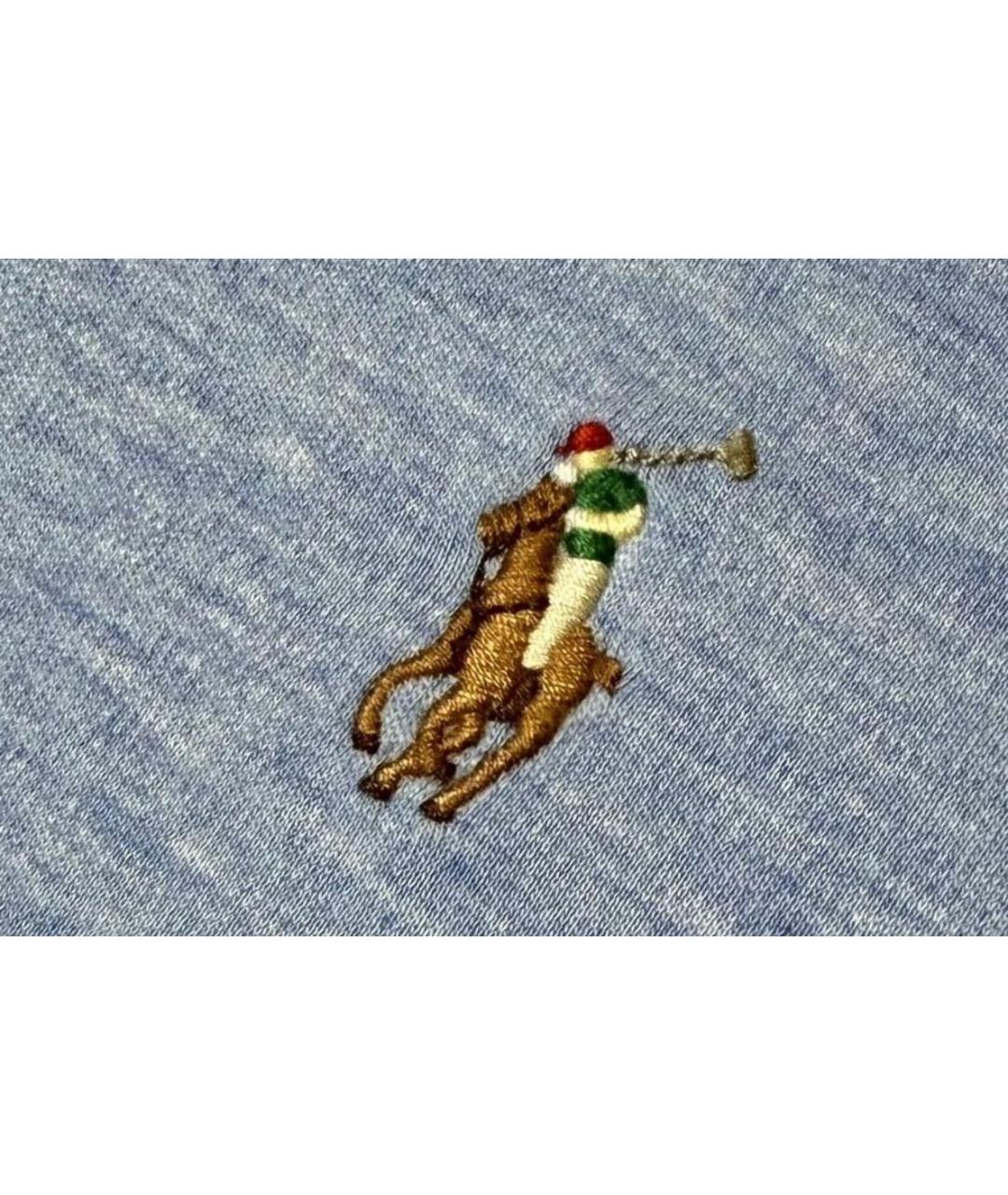 POLO RALPH LAUREN Голубое хлопковое поло с коротким рукавом, фото 3