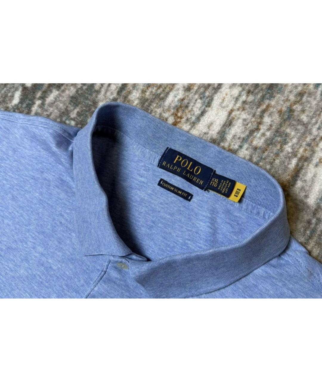 POLO RALPH LAUREN Голубое хлопковое поло с коротким рукавом, фото 4