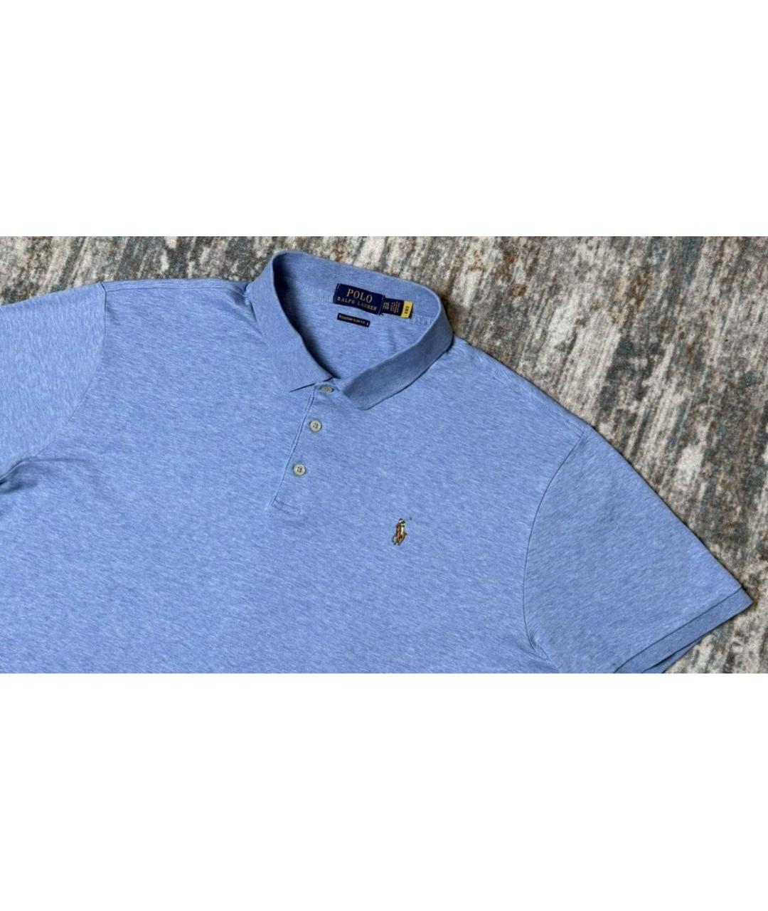POLO RALPH LAUREN Голубое хлопковое поло с коротким рукавом, фото 2