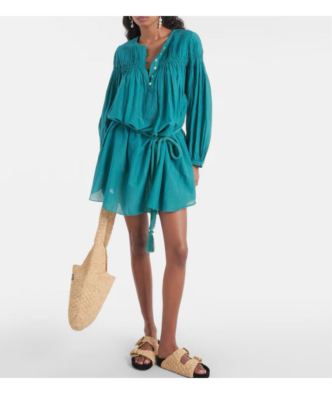 ISABEL MARANT ETOILE Бирюзовое хлопковое повседневное платье, фото 6