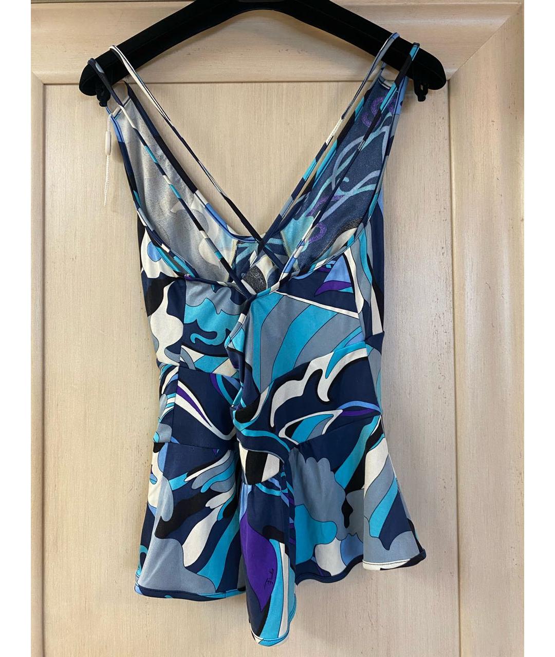 EMILIO PUCCI Бирюзовая шелковая майка, фото 2